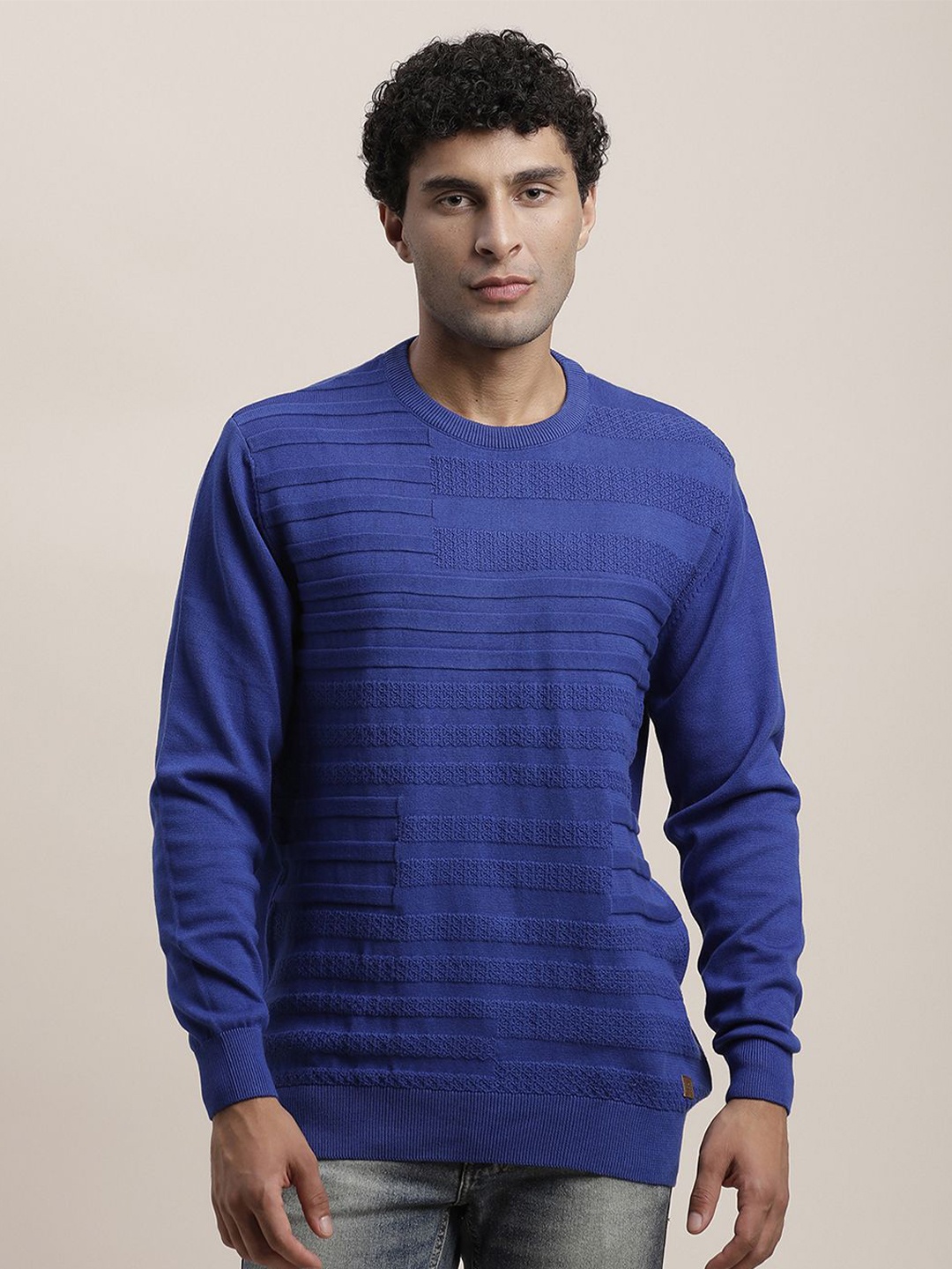 

Turtle Men Self Designed Pullover Cotton Sweater, Blue