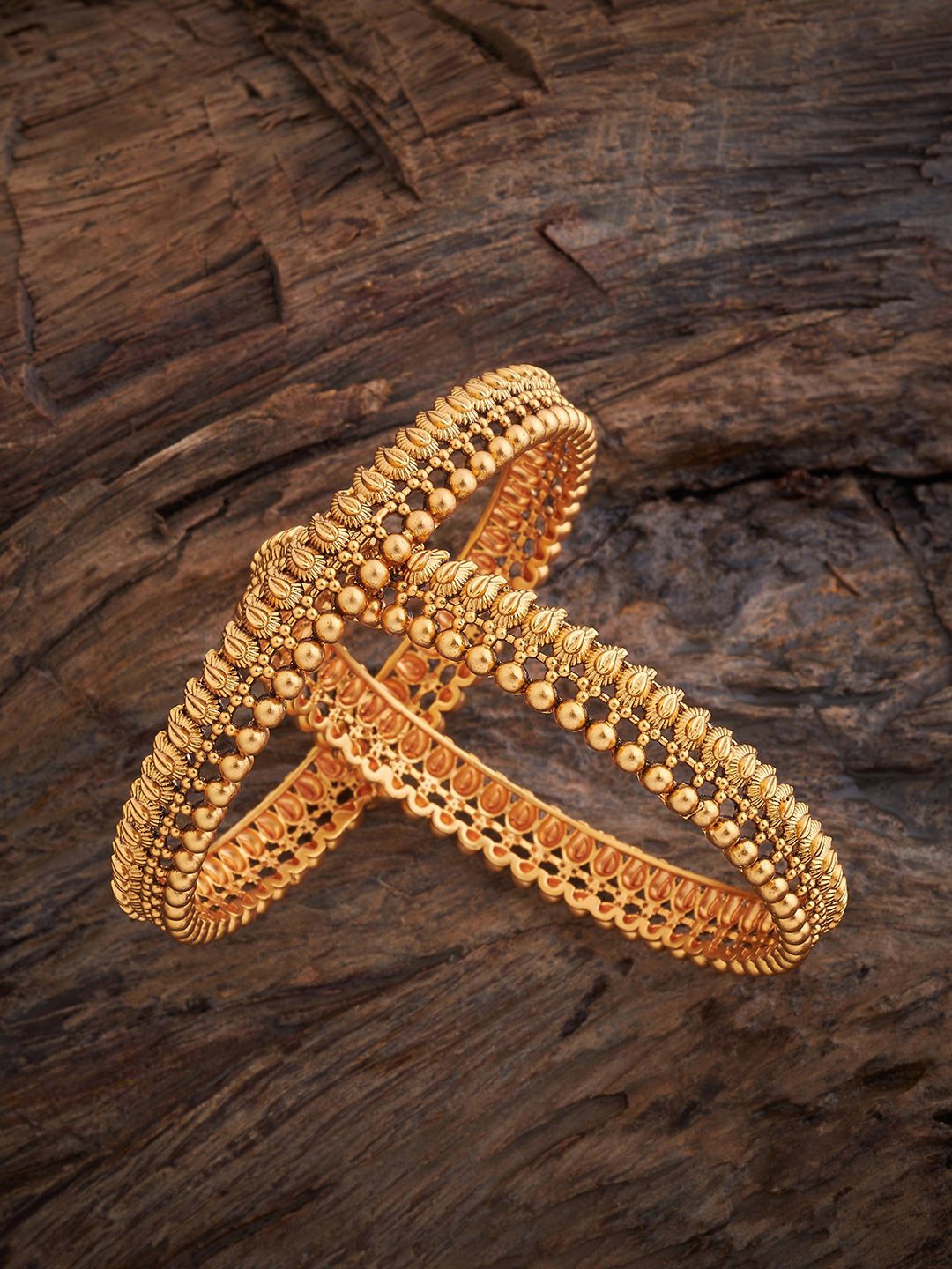 

Kushal's Fashion Jewellery Set Of 2 Gold Plated Ethnic Antique Bangles