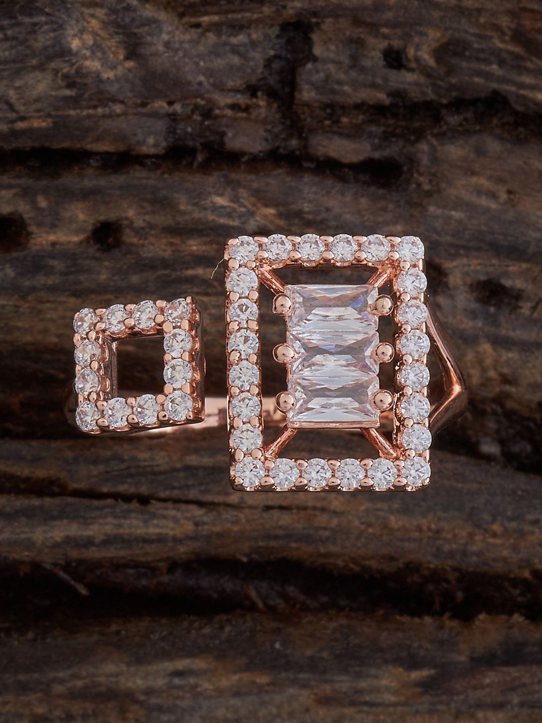

Kushal's Fashion Jewellery Rose Gold-Plated Cubic Zirconia Studded Adjustable Finger Ring