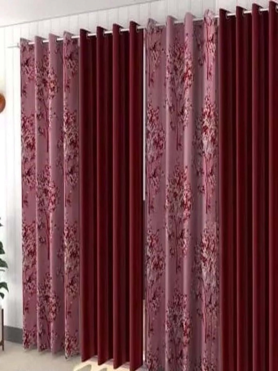 

AADI TRADERS Burgundy & Pink 4 Pieces Floral Printed Window Curtain