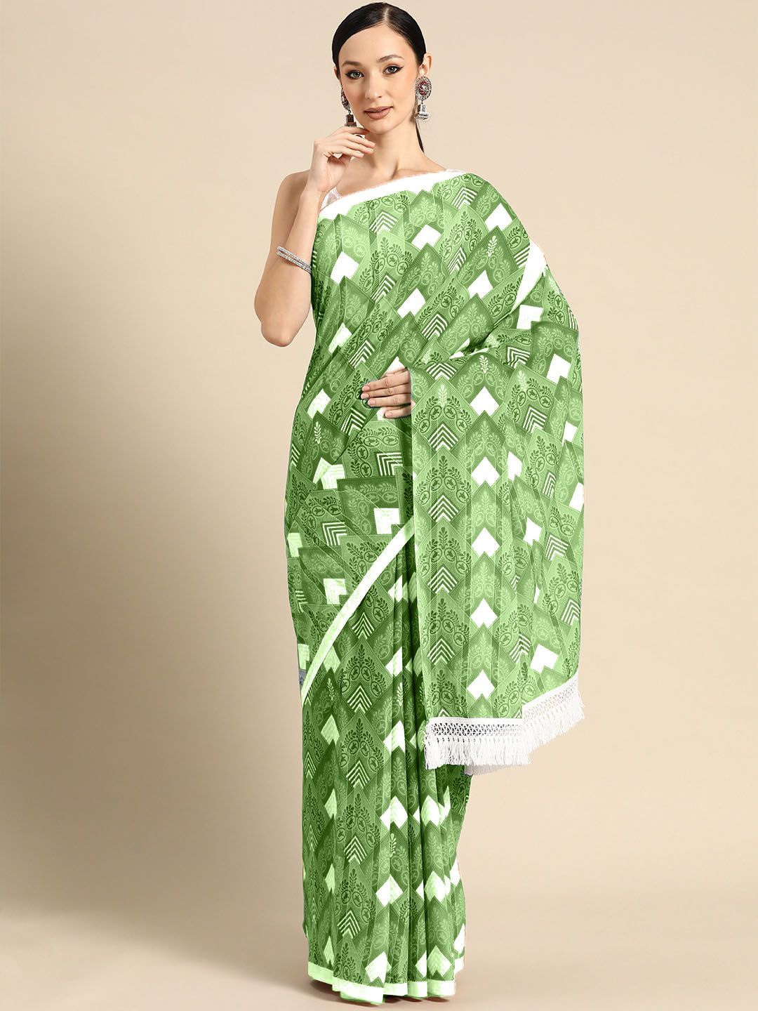 

BUTA BUTI Ethnic Motifs Pure Cotton Saree, Green