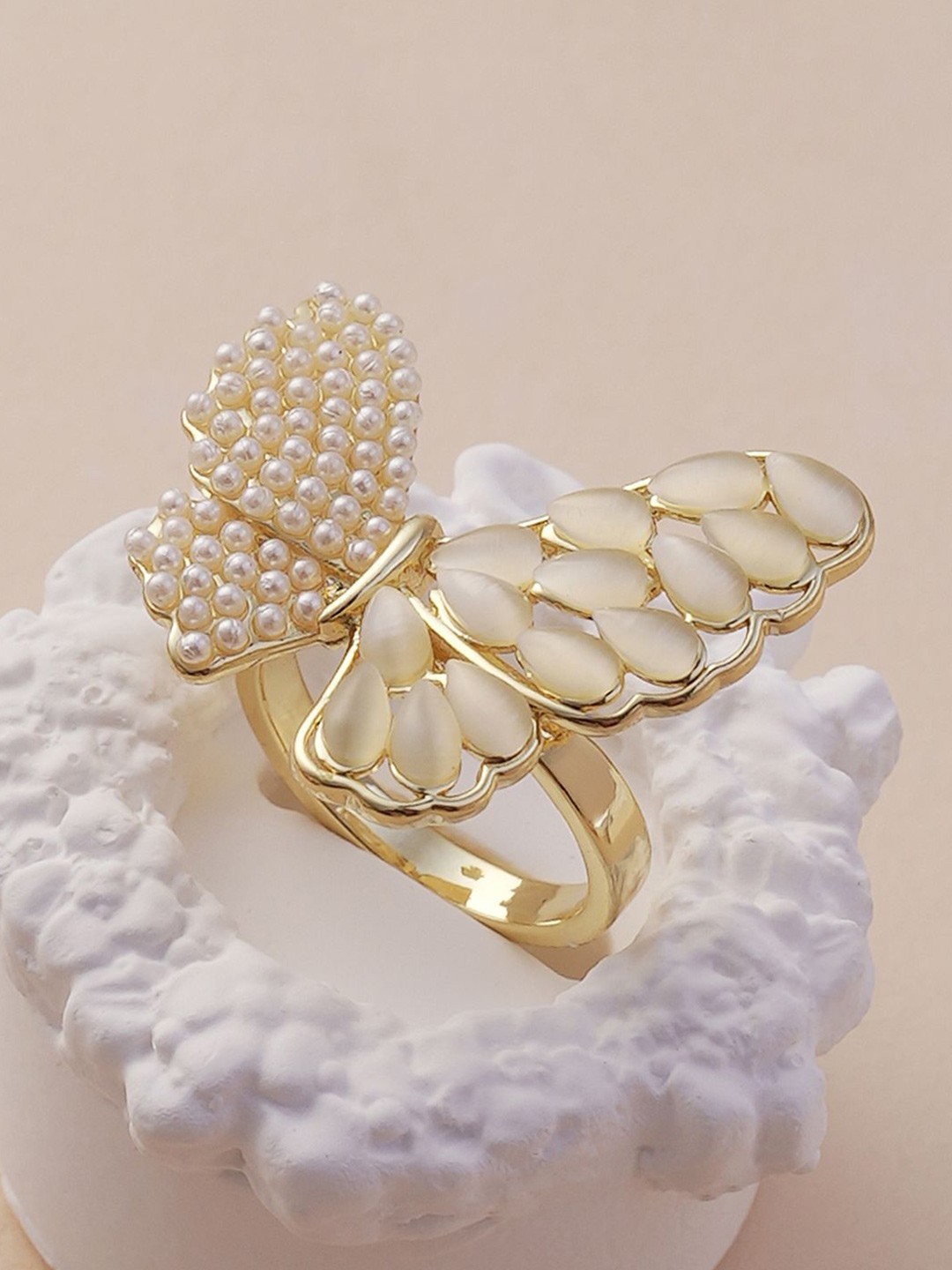 

SOHI Gold Plated Artificial Stones Adjustable Butterfly Dreams Statement Finger Ring