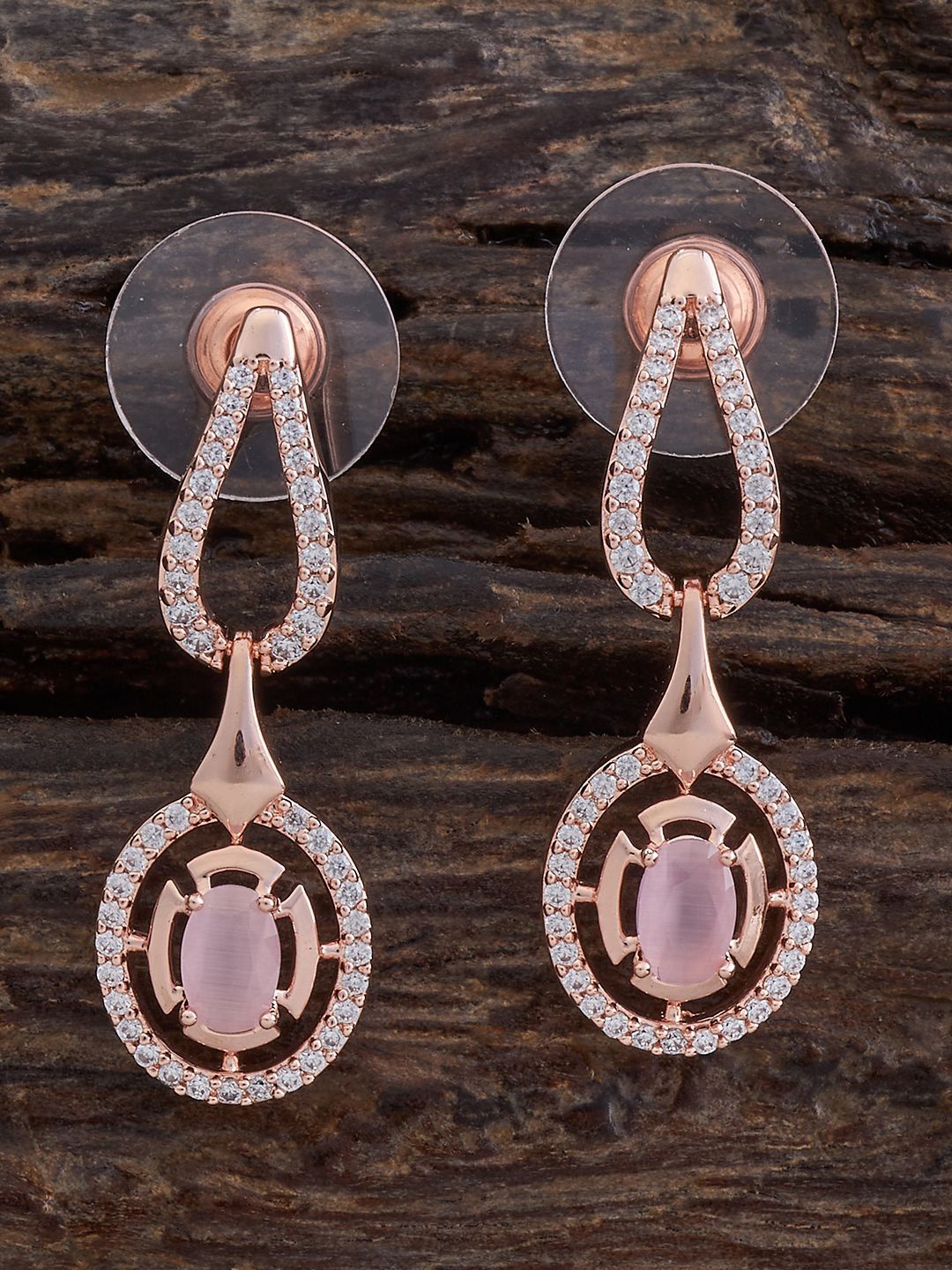 

Kushal's Fashion Jewellery Rose Gold-Plated Cubic Zirconia Studded Drop Earrings