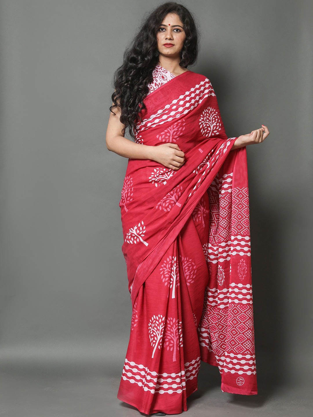 

Pinkcity Trade World Floral Pure Cotton Block Print Saree, Pink