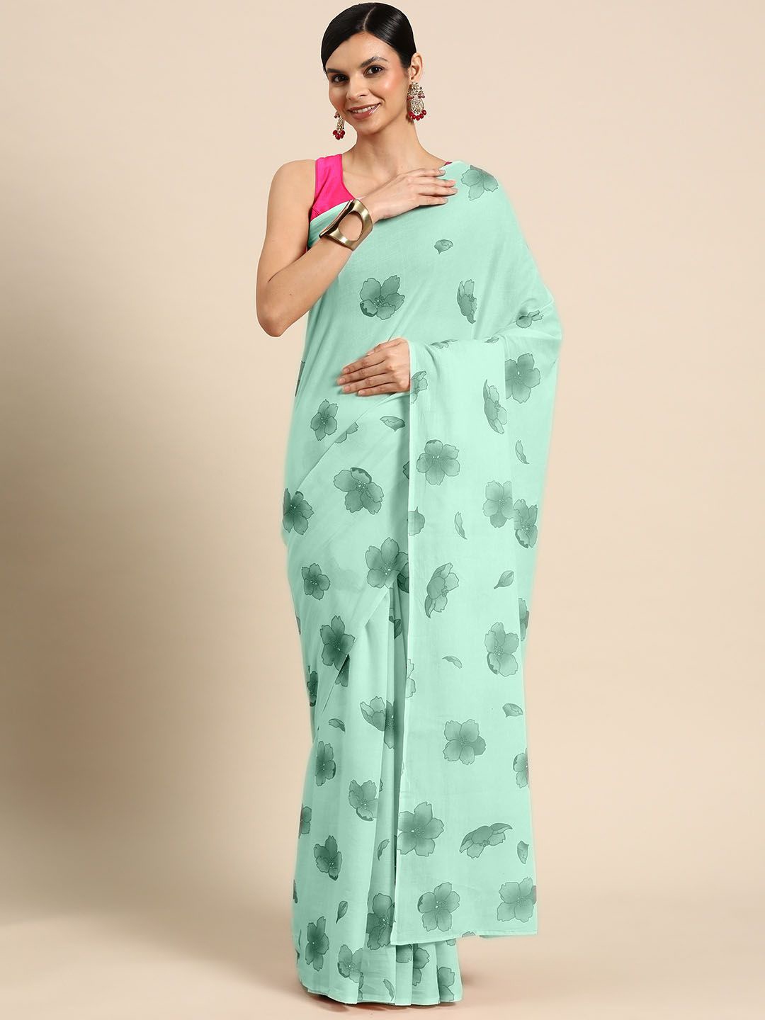 

BUTA BUTI Floral Pure Cotton Saree, Sea green