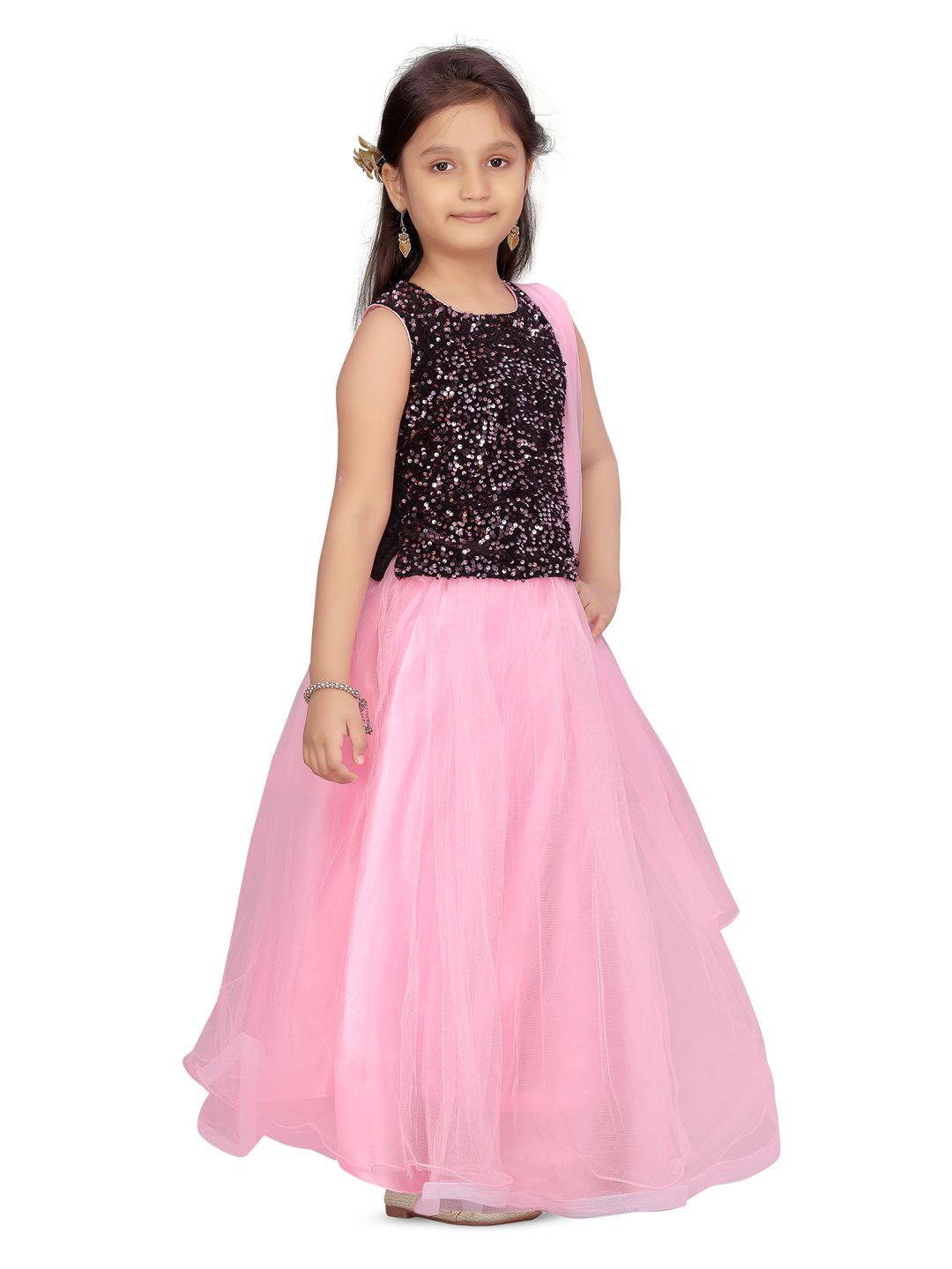 

BAESD Girls Embellished Sequinned Ready to Wear Lehenga & Blouse With Dupatta, Black