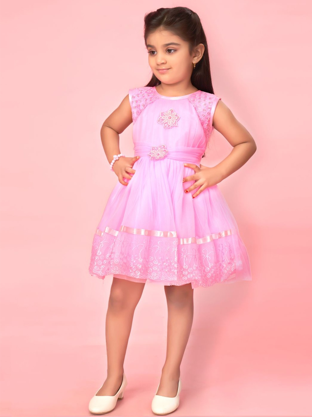 

BAESD Floral Net Fit & Flare Dress, Pink