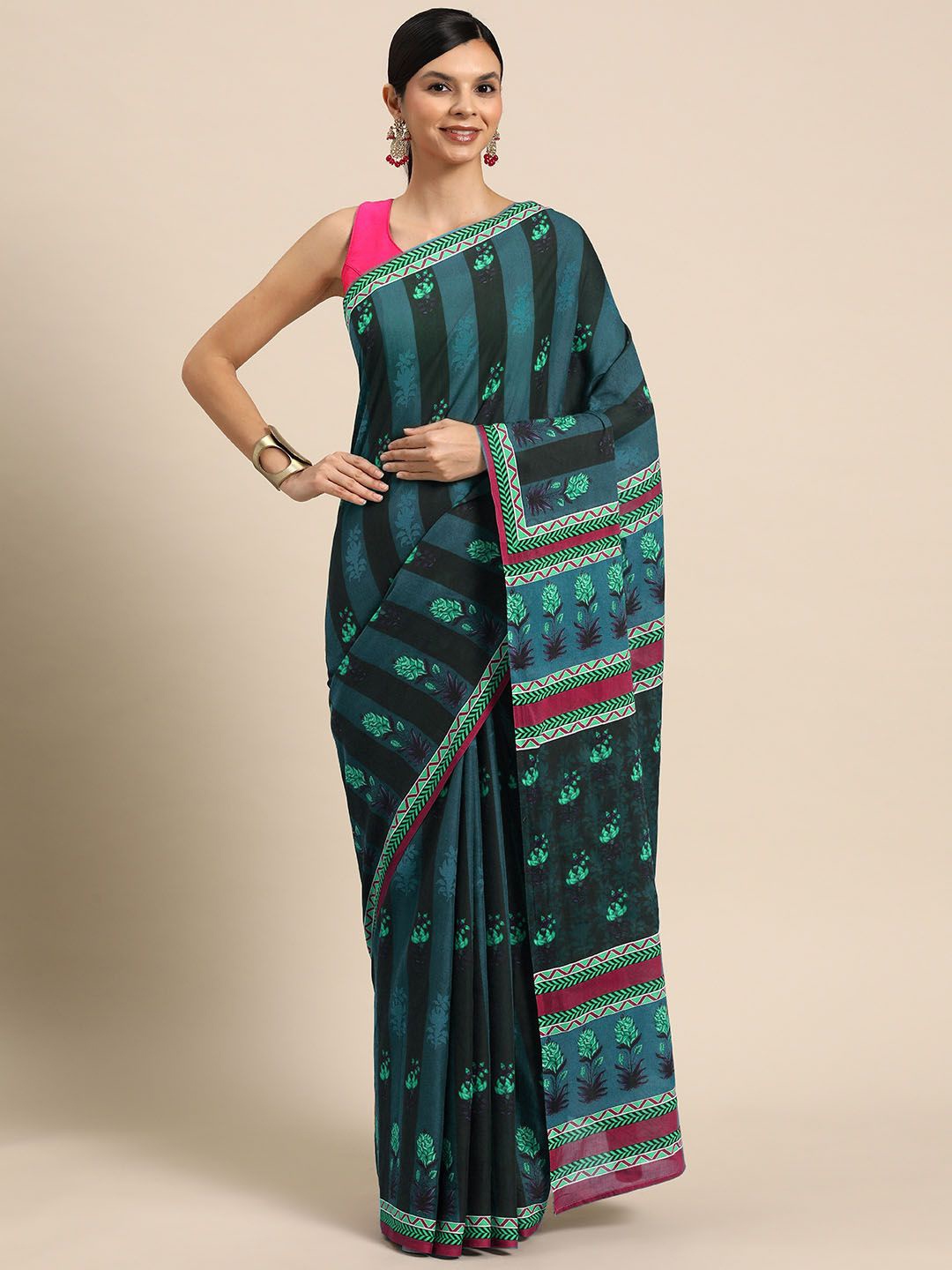 

BUTA BUTI Floral Pure Cotton Saree, Red