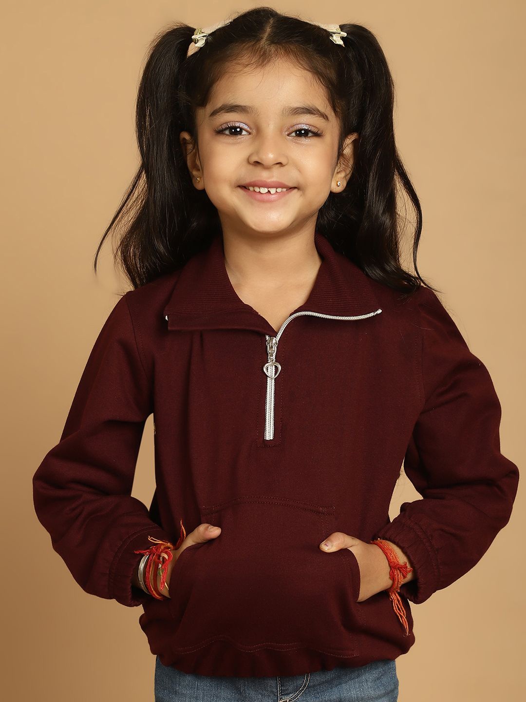 

MINI & MING the winter wardrobe Girls Solid Mock Collar Sweatshirt, Burgundy