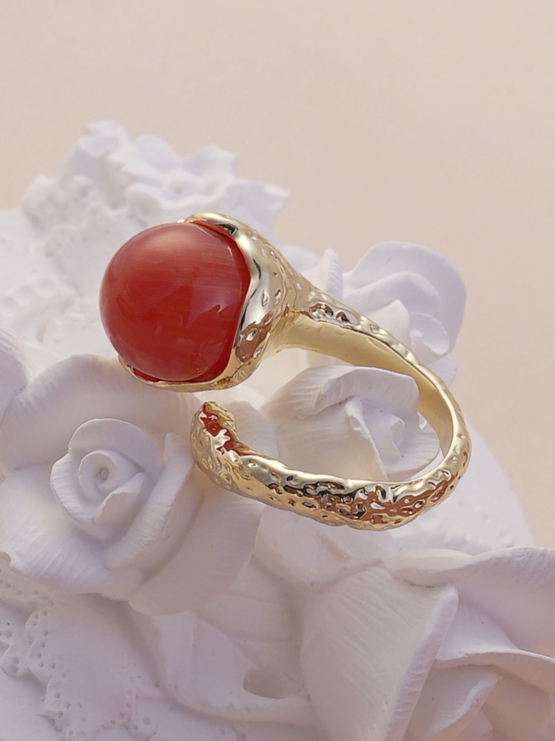 

SOHI Gold Plated Stone Studded Adjustable Finger Ring
