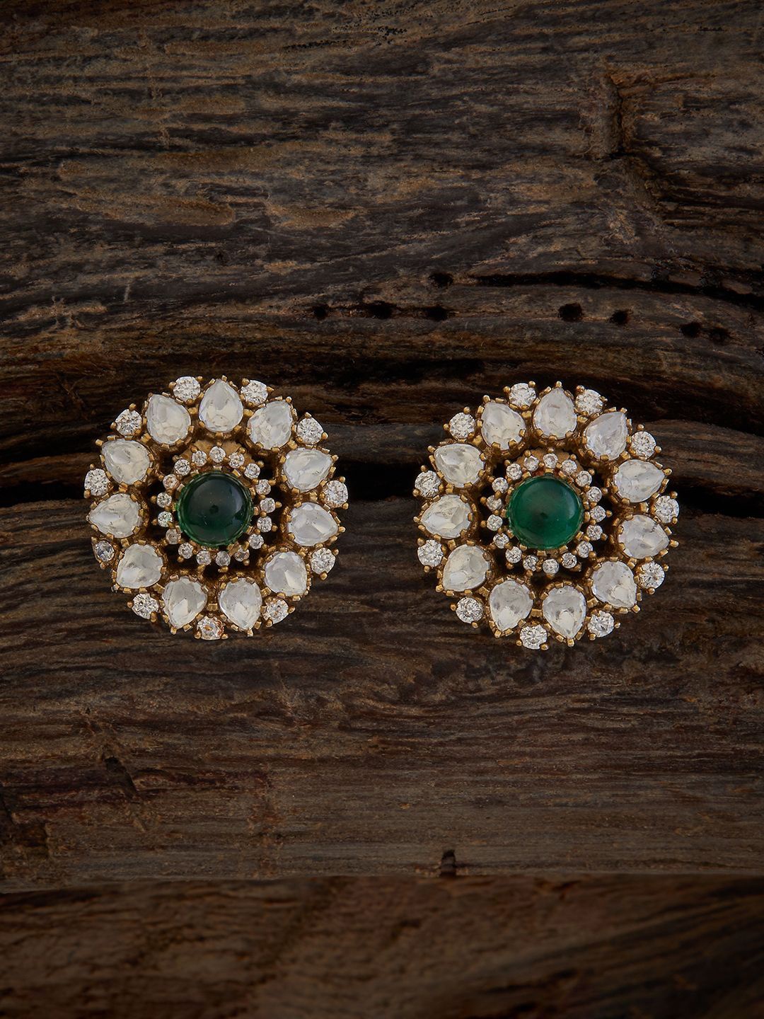 

Kushal's Fashion Jewellery Floral Shaped Copper Kundan Studded Earrings, Green