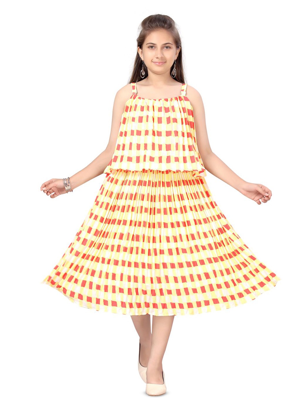 

BAESD Tie and Dye Print Georgette A-Line Midi Dress, Yellow