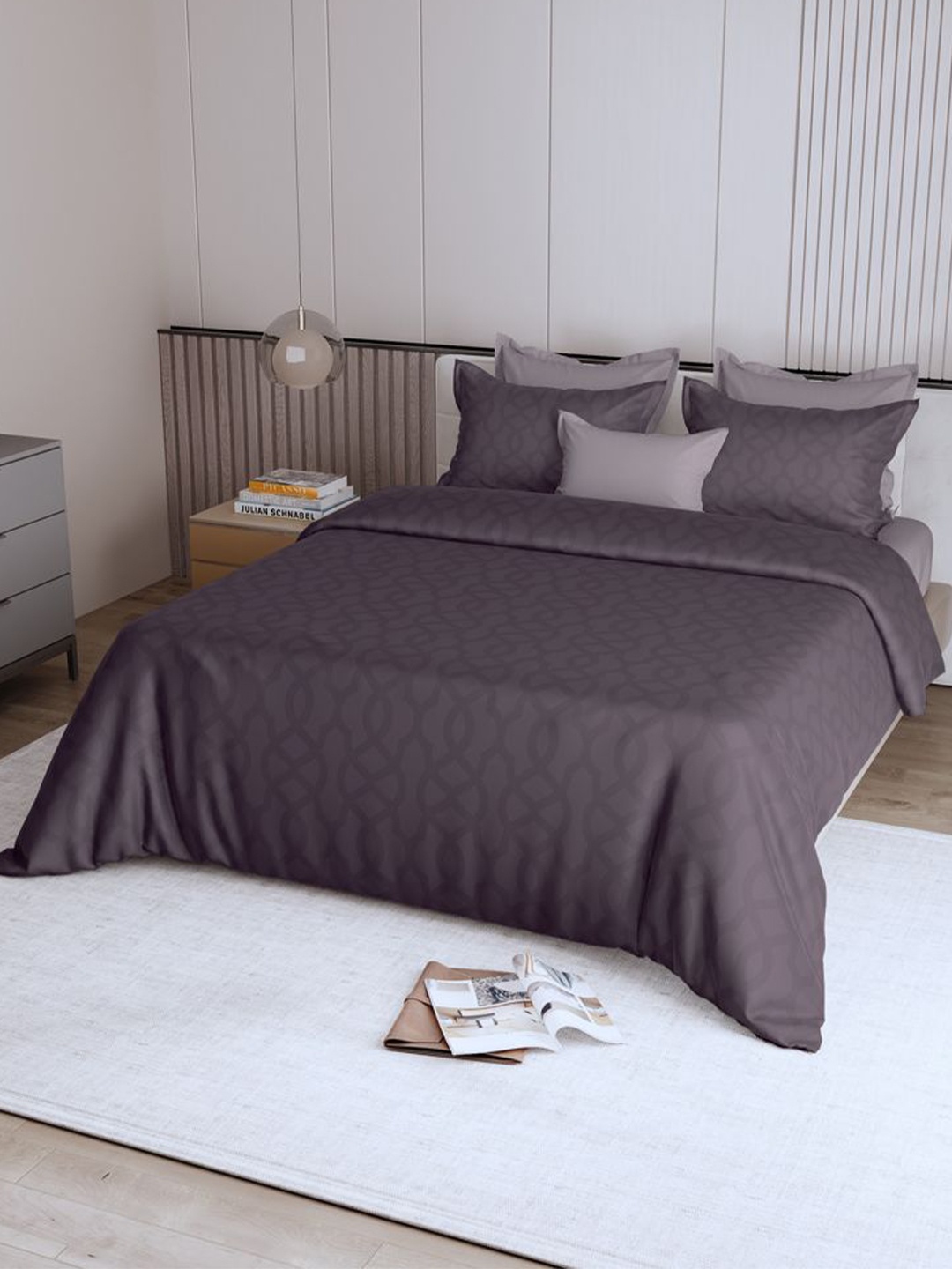 

LABHAM BS-ITALIANJACQUARD Black Geometric 600 TC King Bedsheet With 2 Pillow Covers