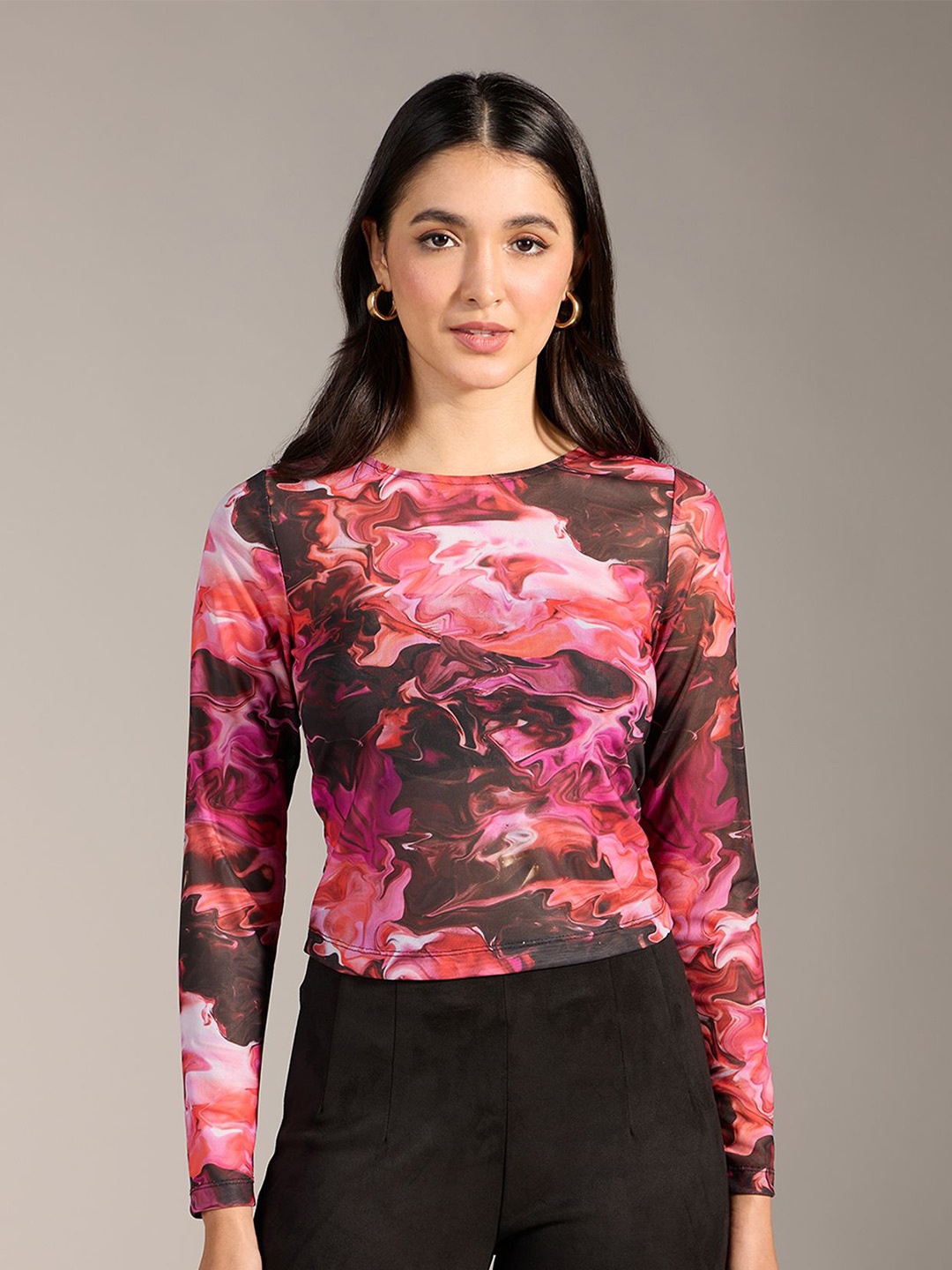 

20Dresses Women Abstract Printed Round Neck Top, Pink