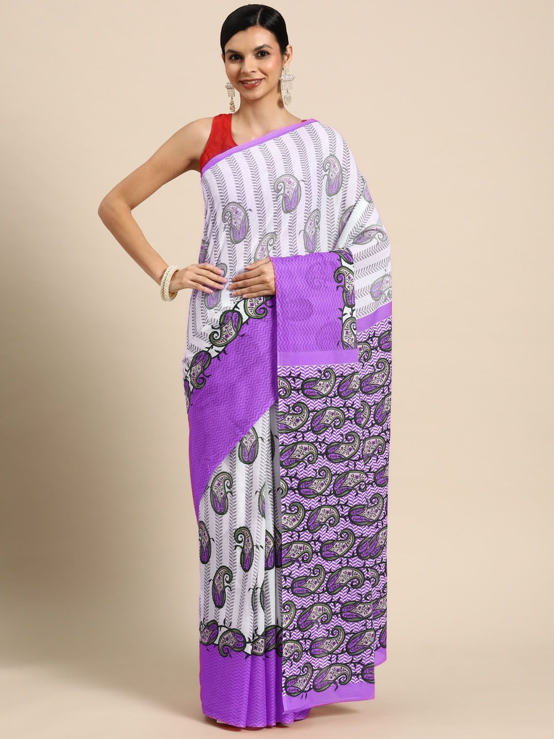 

BUTA BUTI Floral Pure Cotton Saree, Purple