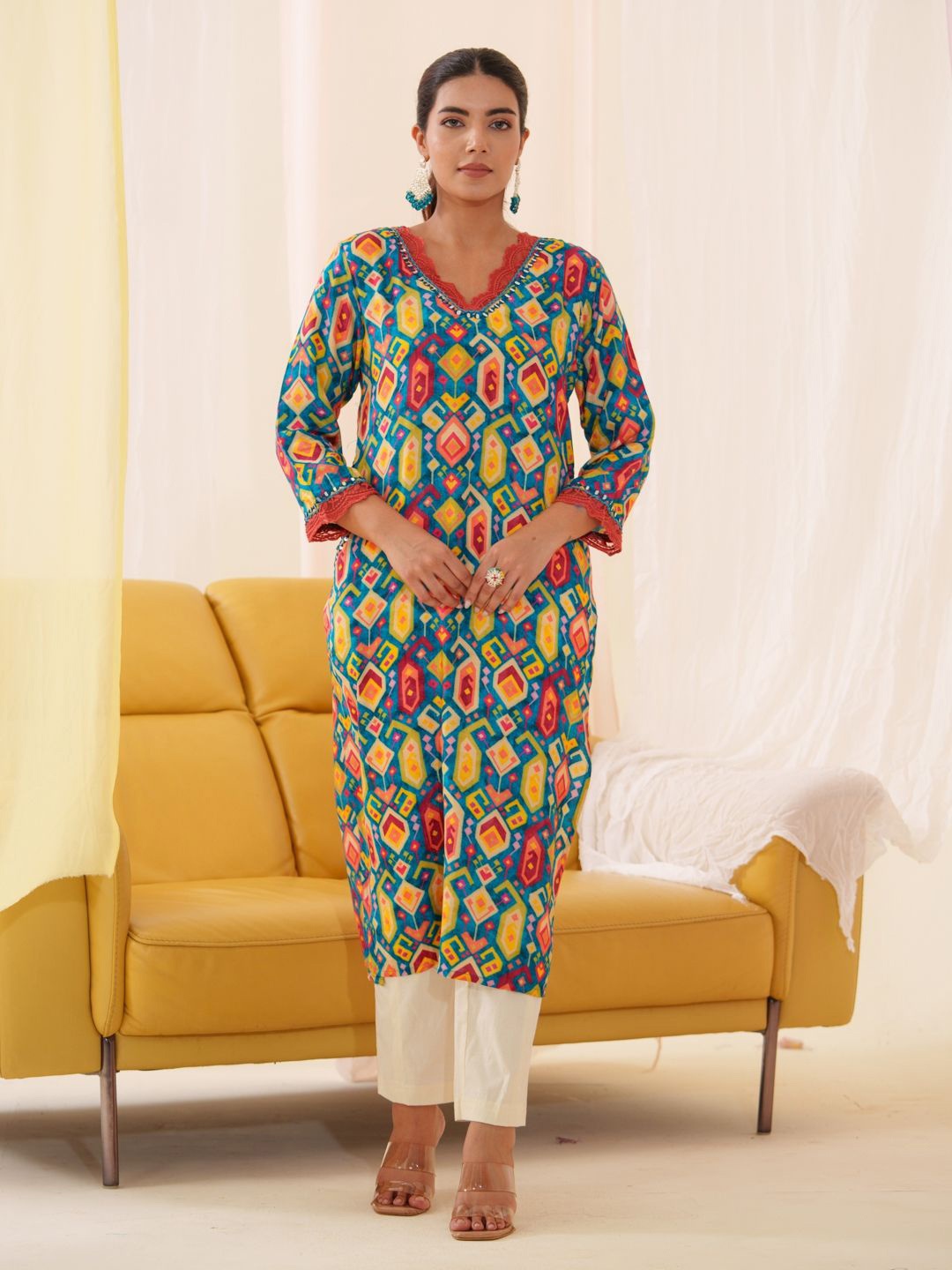 

Sangria Abstract Printed Straight Kurta, Blue
