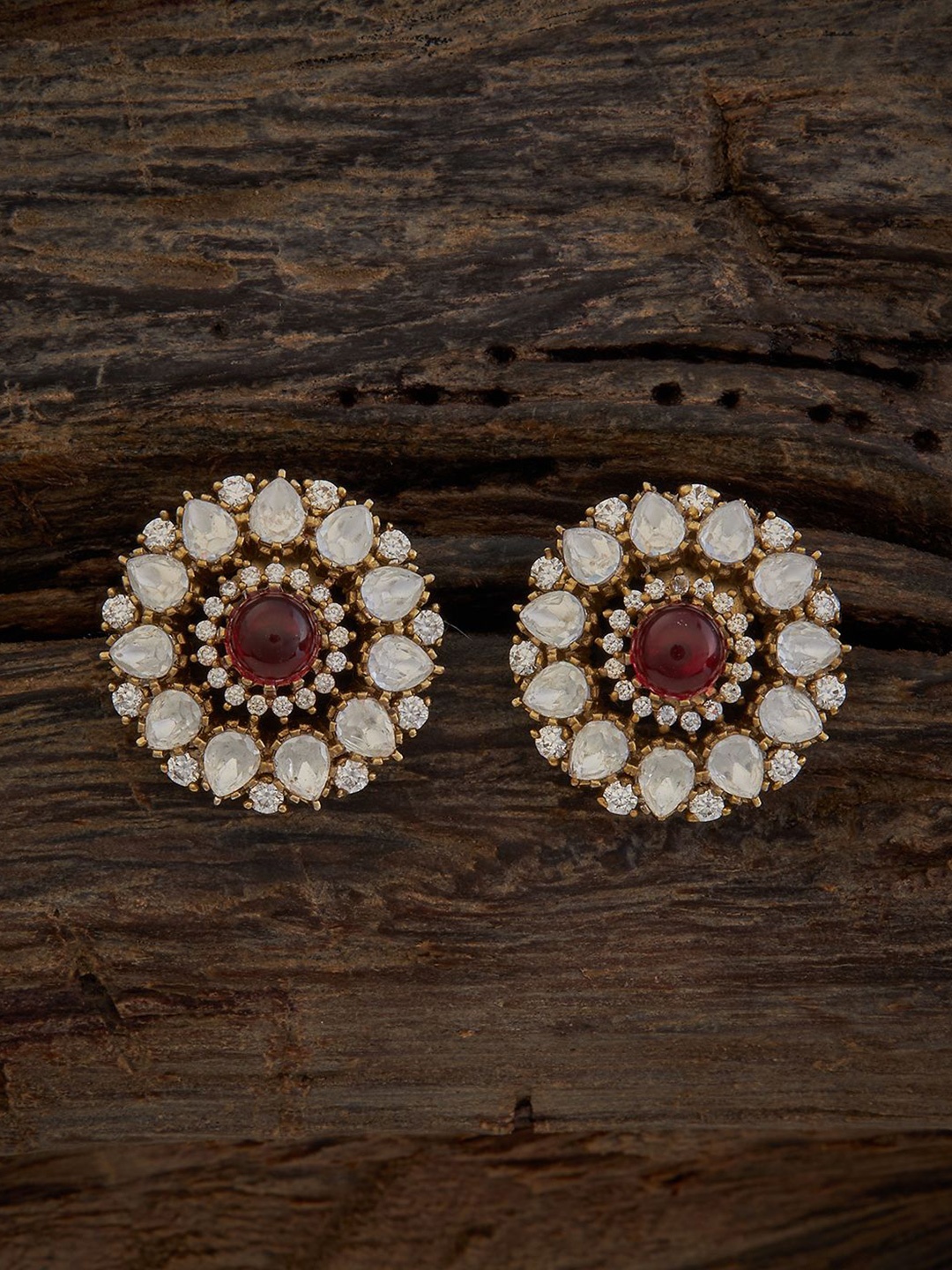 

Kushal's Fashion Jewellery Kundan Floral Studs, Red