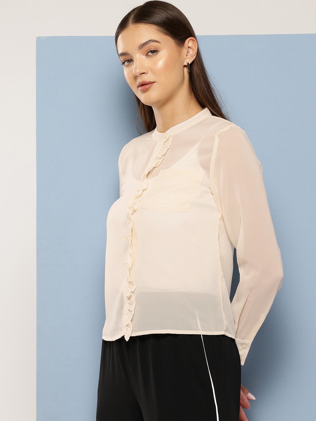 

Chemistry Mandarin Collar Shirt Style Top, Off white