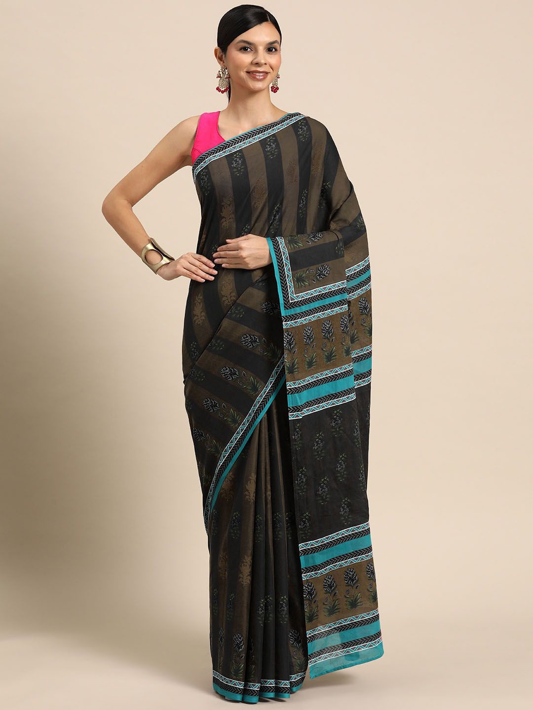 

BUTA BUTI Floral Pure Cotton Saree, Blue