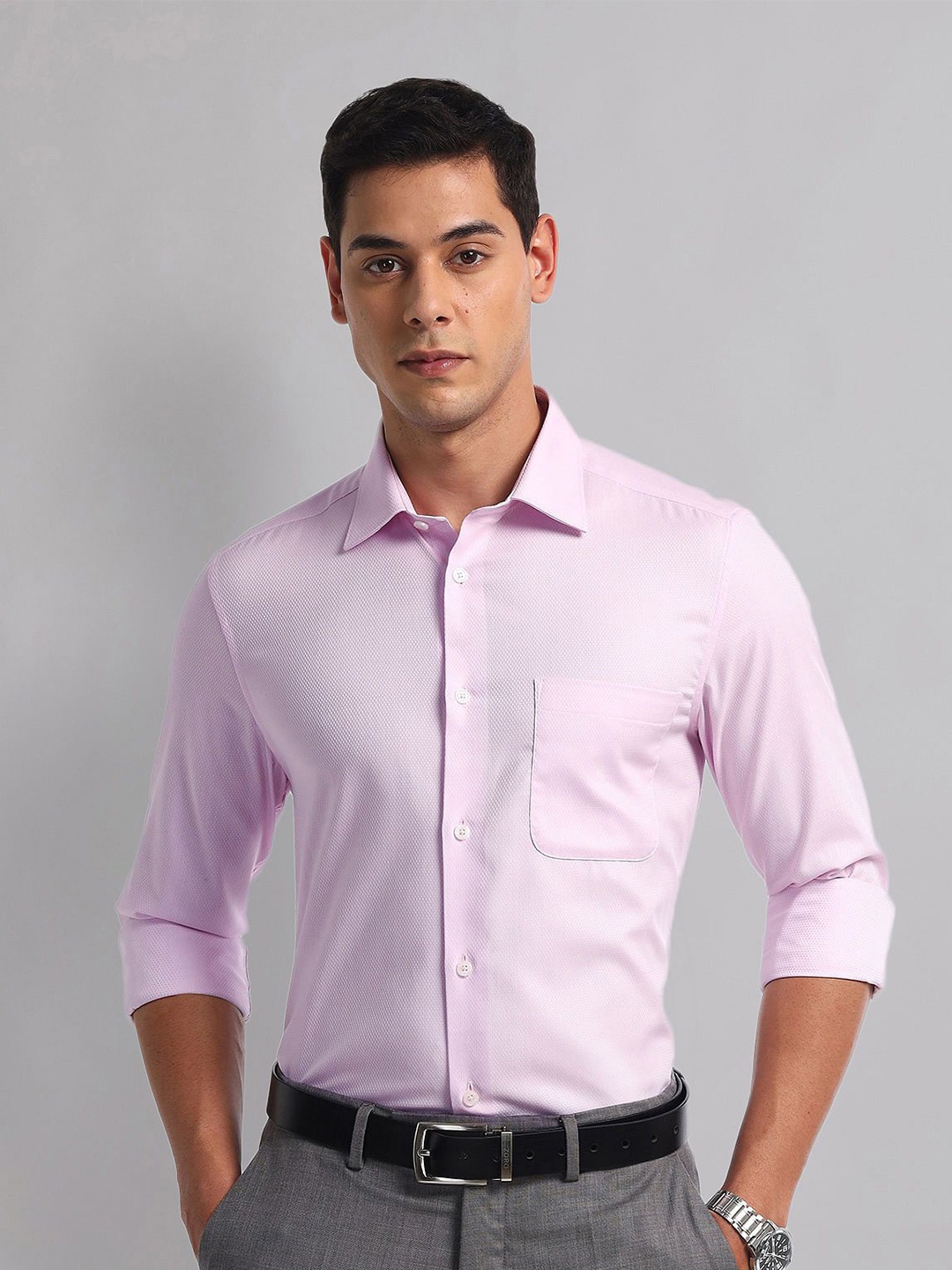 

AD By Arvind Men Spread Collar Textured Cotton Casual Shirt, Pink