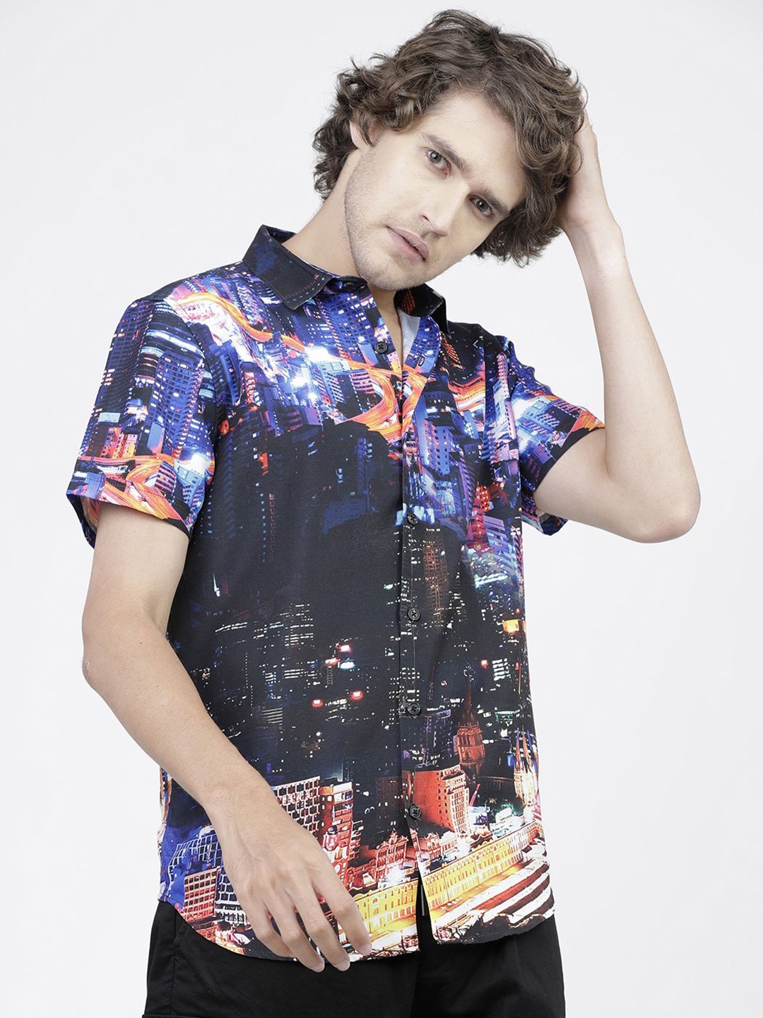 

Highlander Mens Mui Printed Slim Fit Shirt, Blue