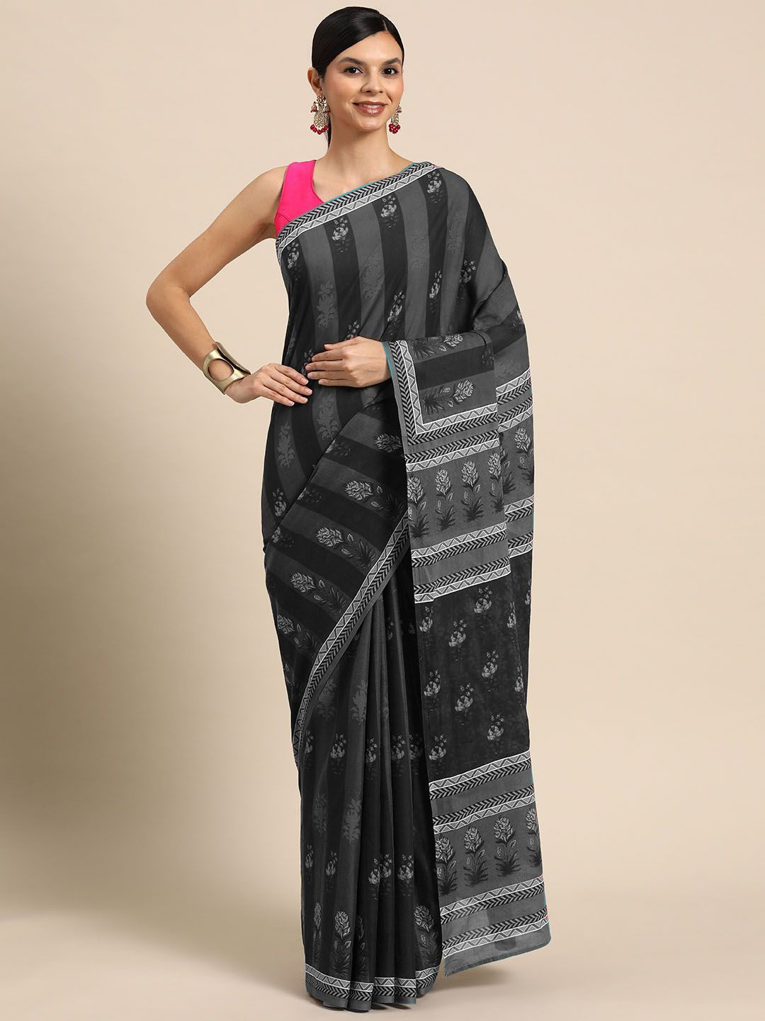 

BUTA BUTI Floral Pure Cotton Saree, Grey