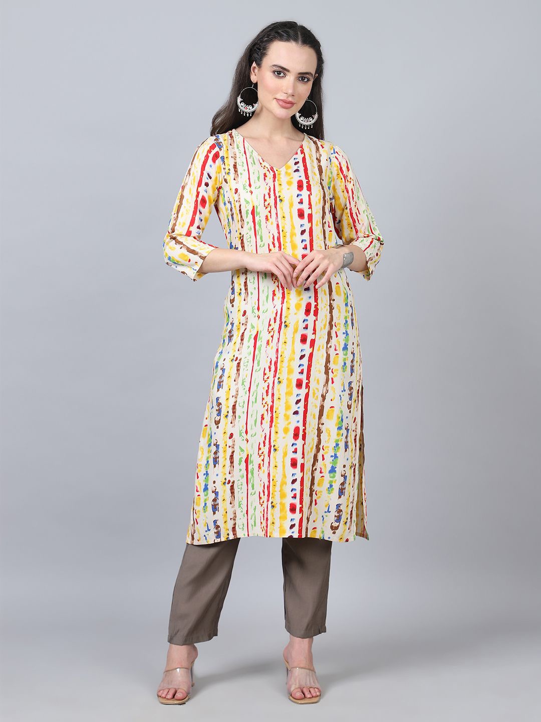 

FLAMBOYANT Abstract Printed Straight Kurta, Beige