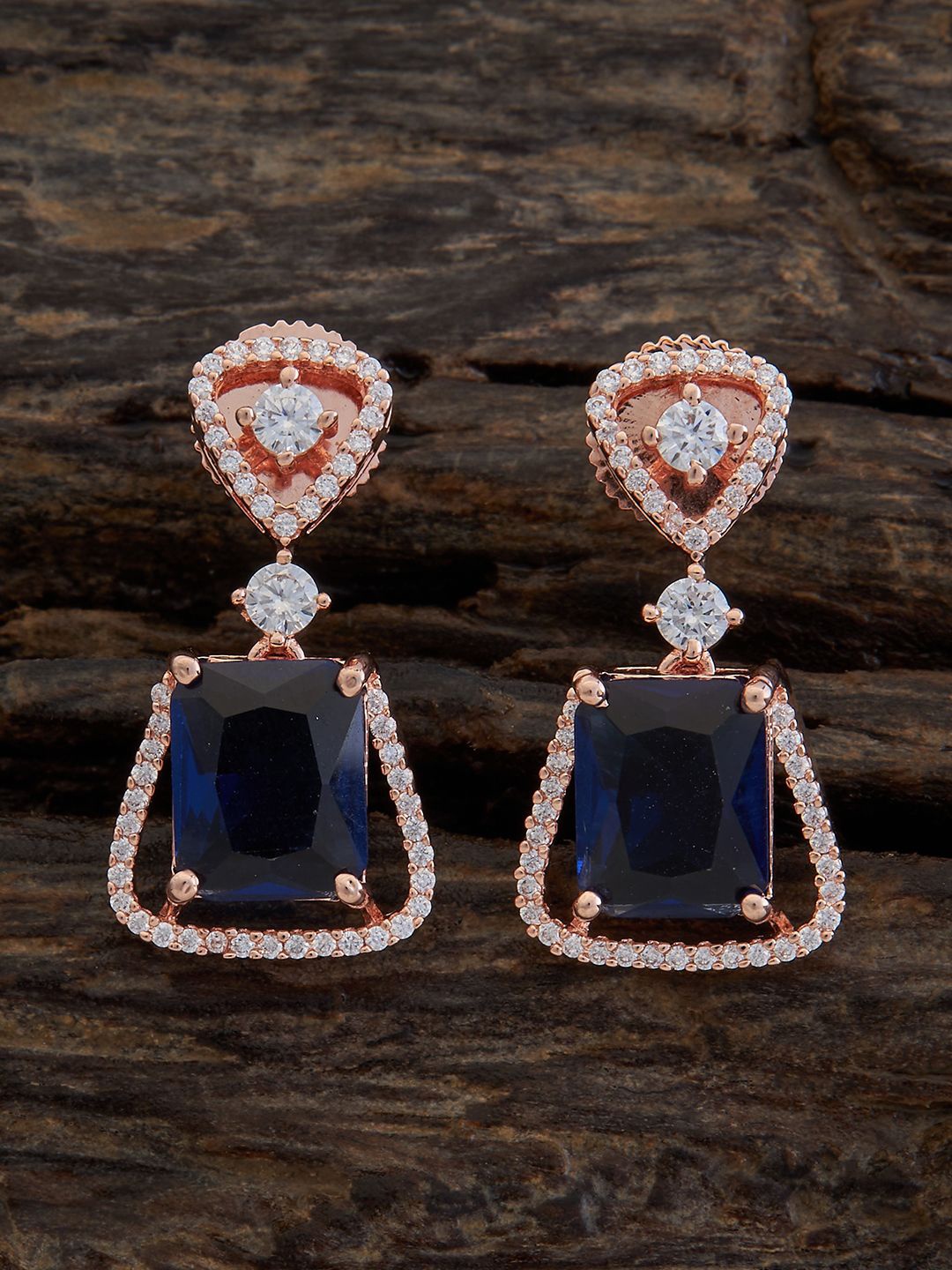 

Kushal's Fashion Jewellery Rose Gold-Plated Square Shaped Cubic Zirconia Drop Earrings, Blue