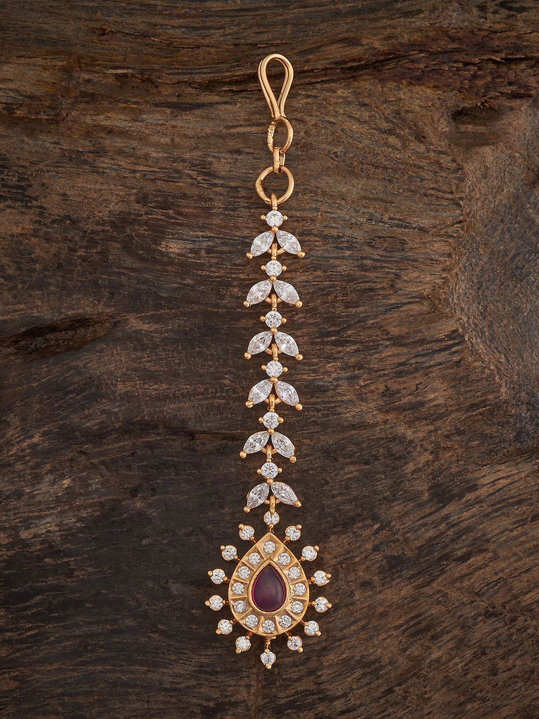 

Kushal's Fashion Jewellery Ruby Gold-Plated Zircon Stones Studded Maang Tikka