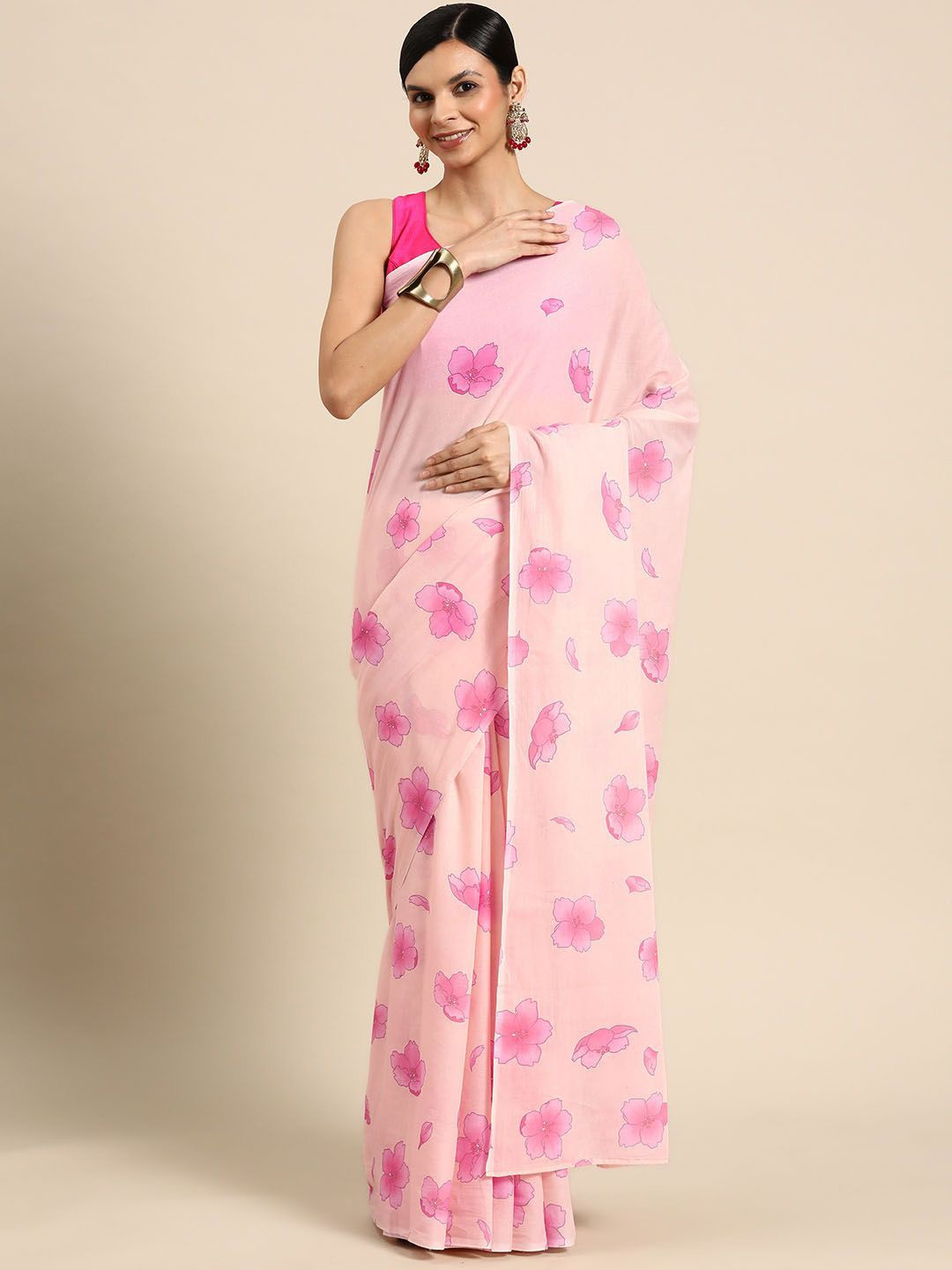 

BUTA BUTI Floral Pure Cotton Saree, Pink