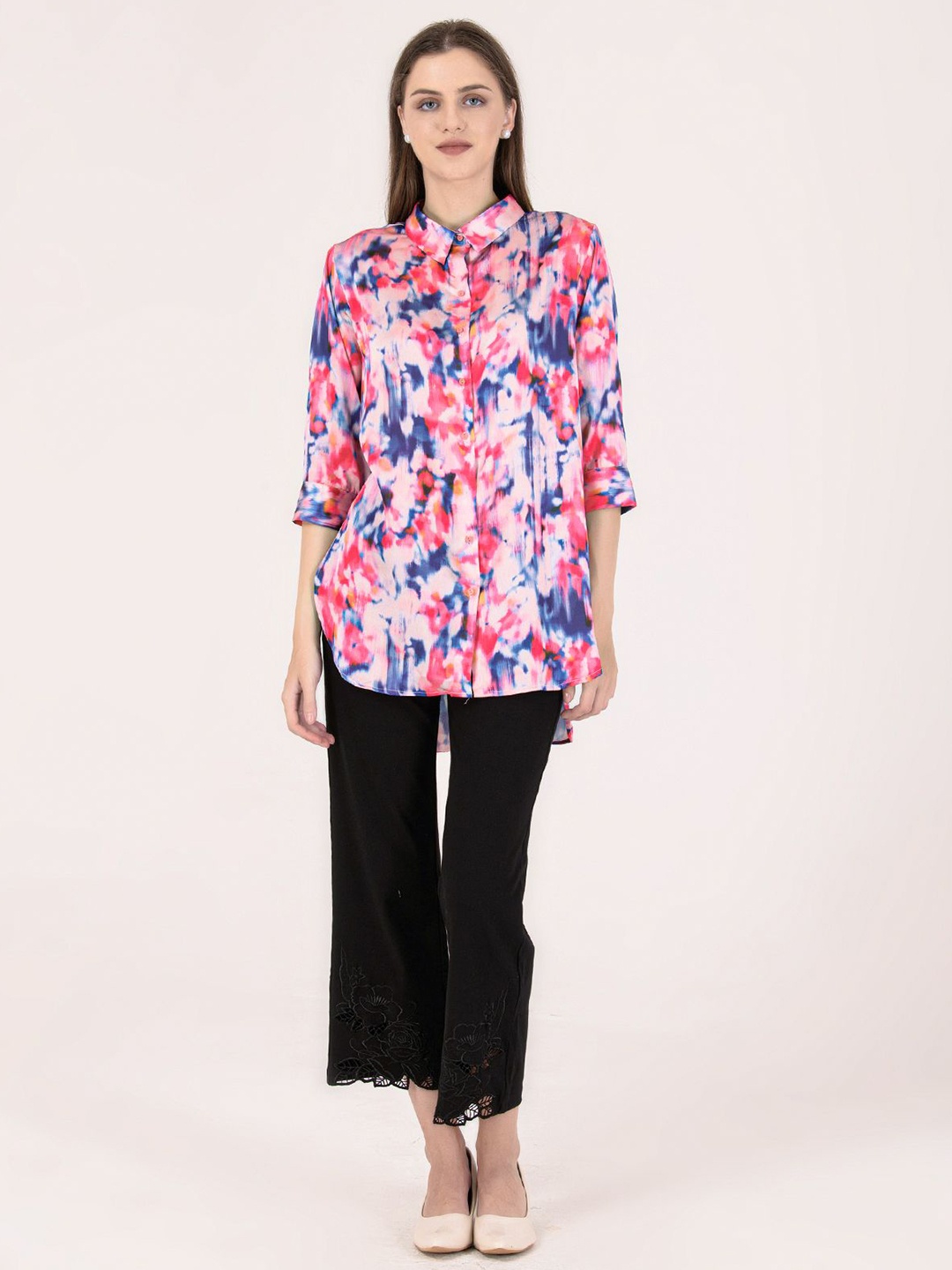 

Albion By CnM Women Dyed Shirt Collar Cotton Top, Multi