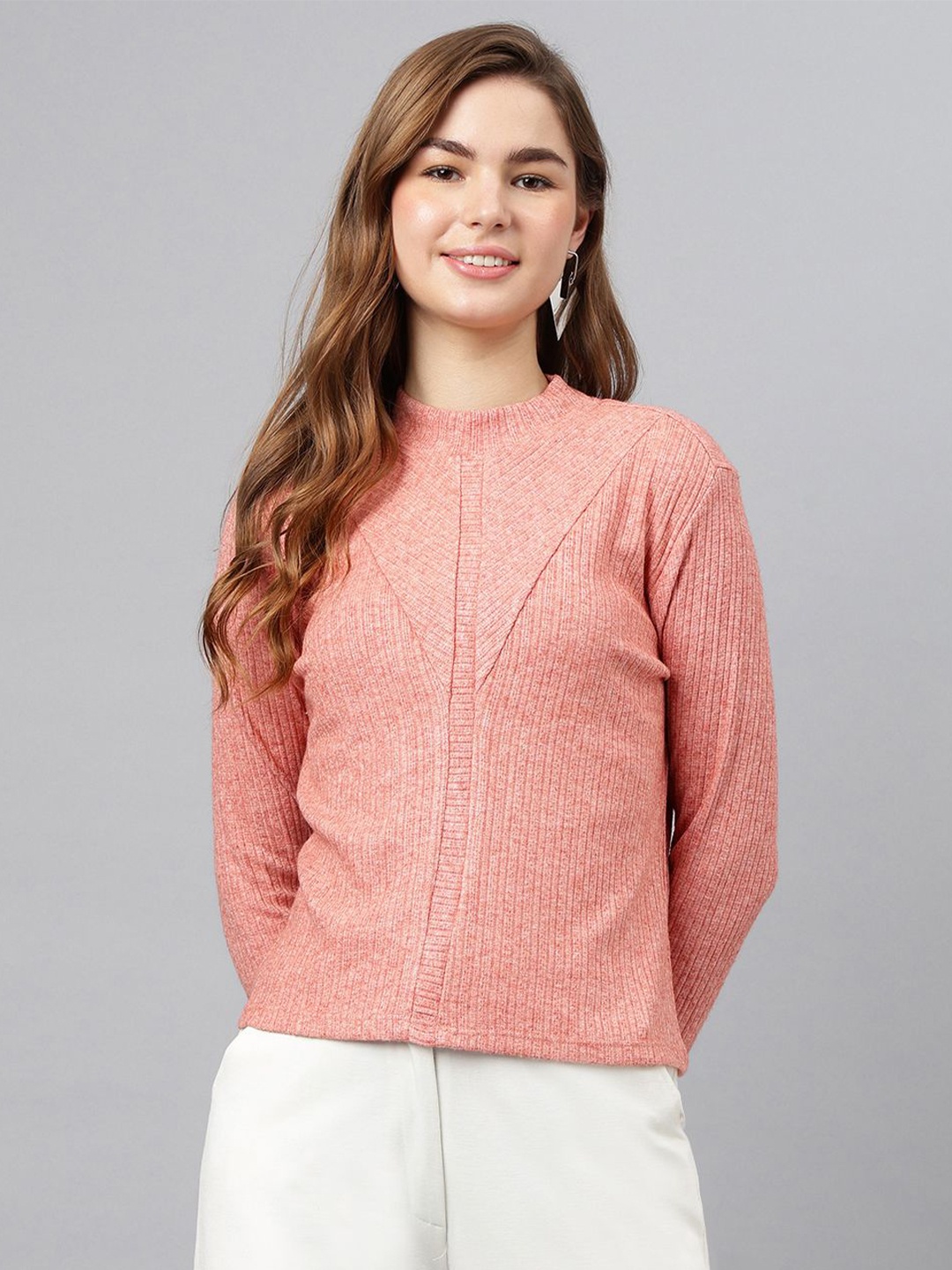 

Latin Quarters Women Self Design Round Neck Top, Coral