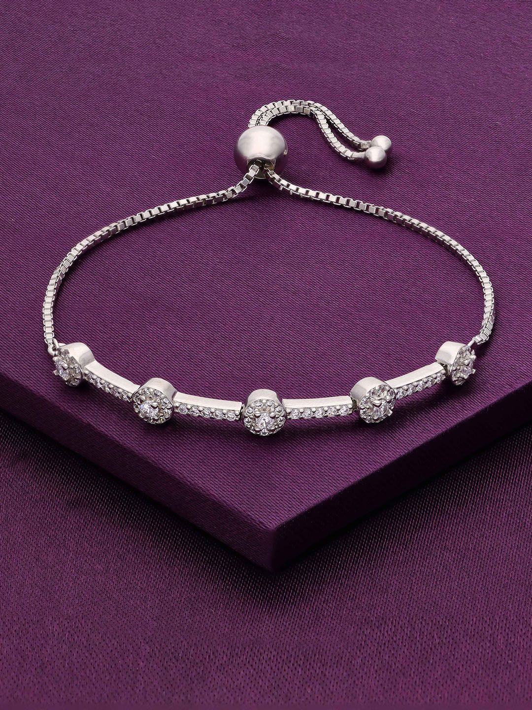 

KAI JEWEL Sterling Silver Cubic Zirconia Studded Rhodium-Plated Wraparound Bracelet
