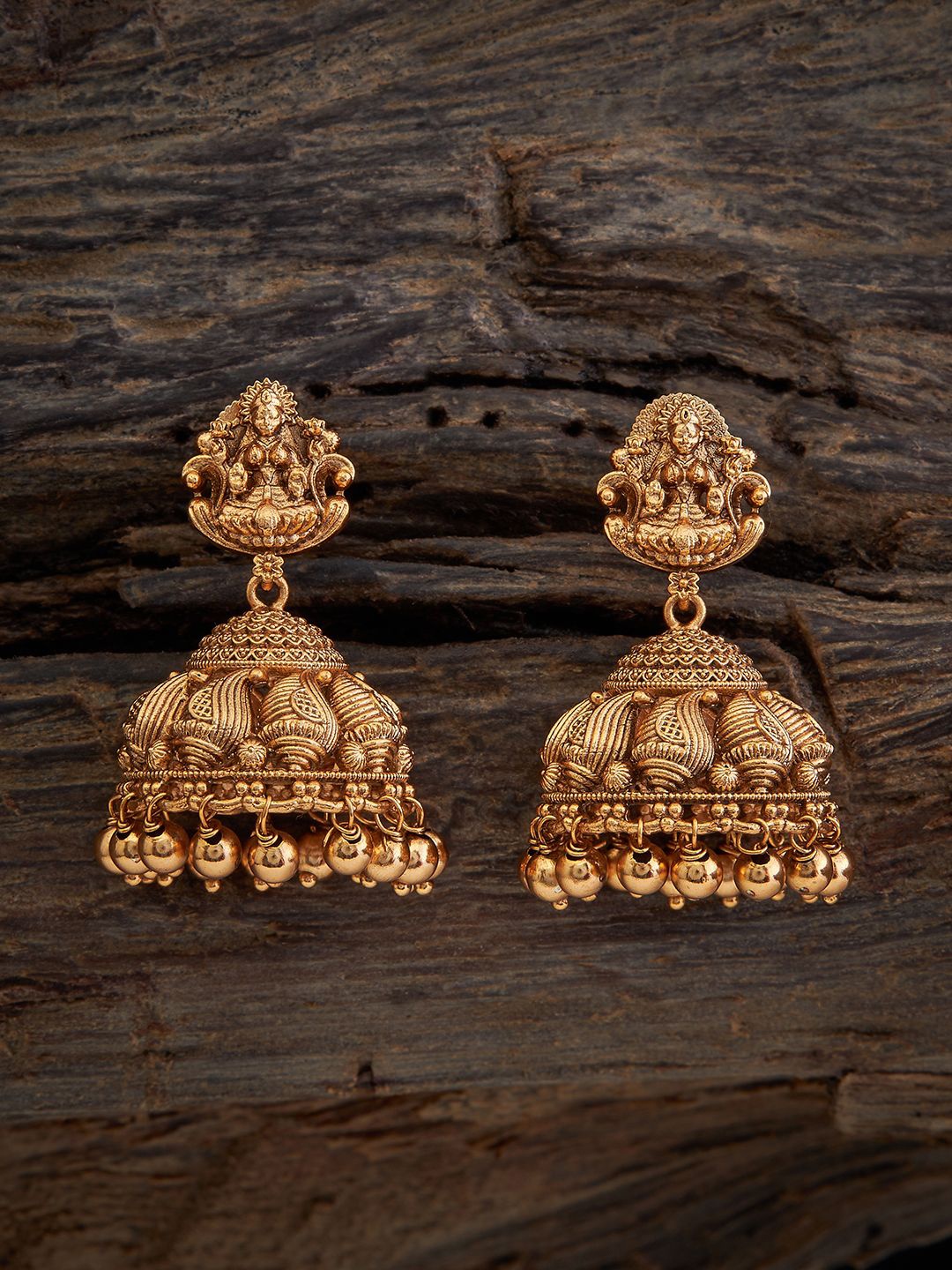 

Kushal's Fashion Jewellery Gold-Plated Dome Shaped Antique Jhumkas
