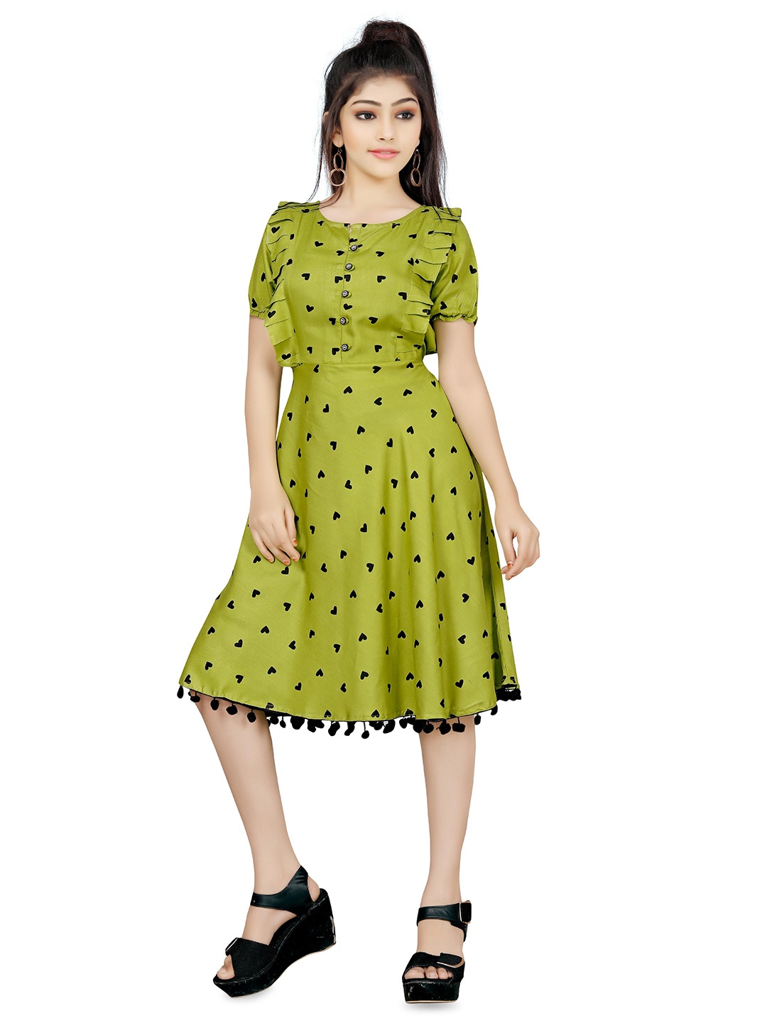 

Hoppipola Print Fit & Flare Dress, Green