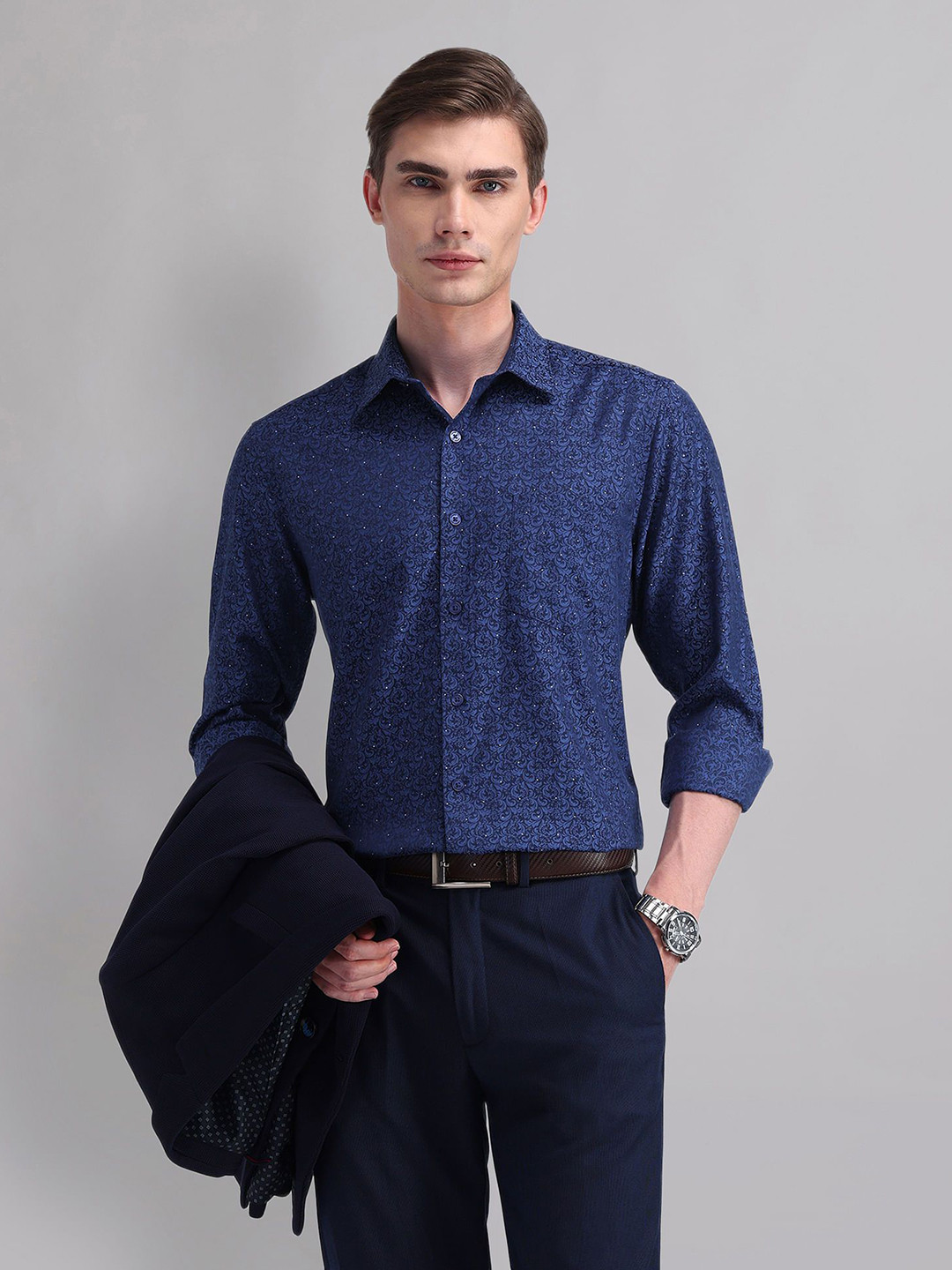 

AD By Arvind Men Floral Printed Cotton Slim Fit Casual Shirt, Blue