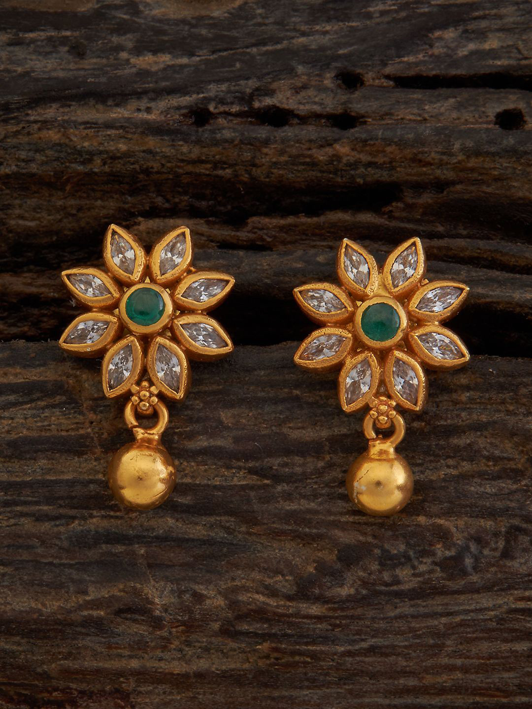 

Kushal's Fashion Jewellery 92.5 Pure Silver Gold Plated Floral Studs Earrings, Green
