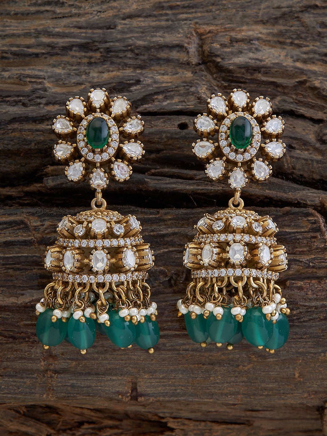 

Kushal's Fashion Jewellery Kundan Studded Dome Shaped Jhumkas, Gold