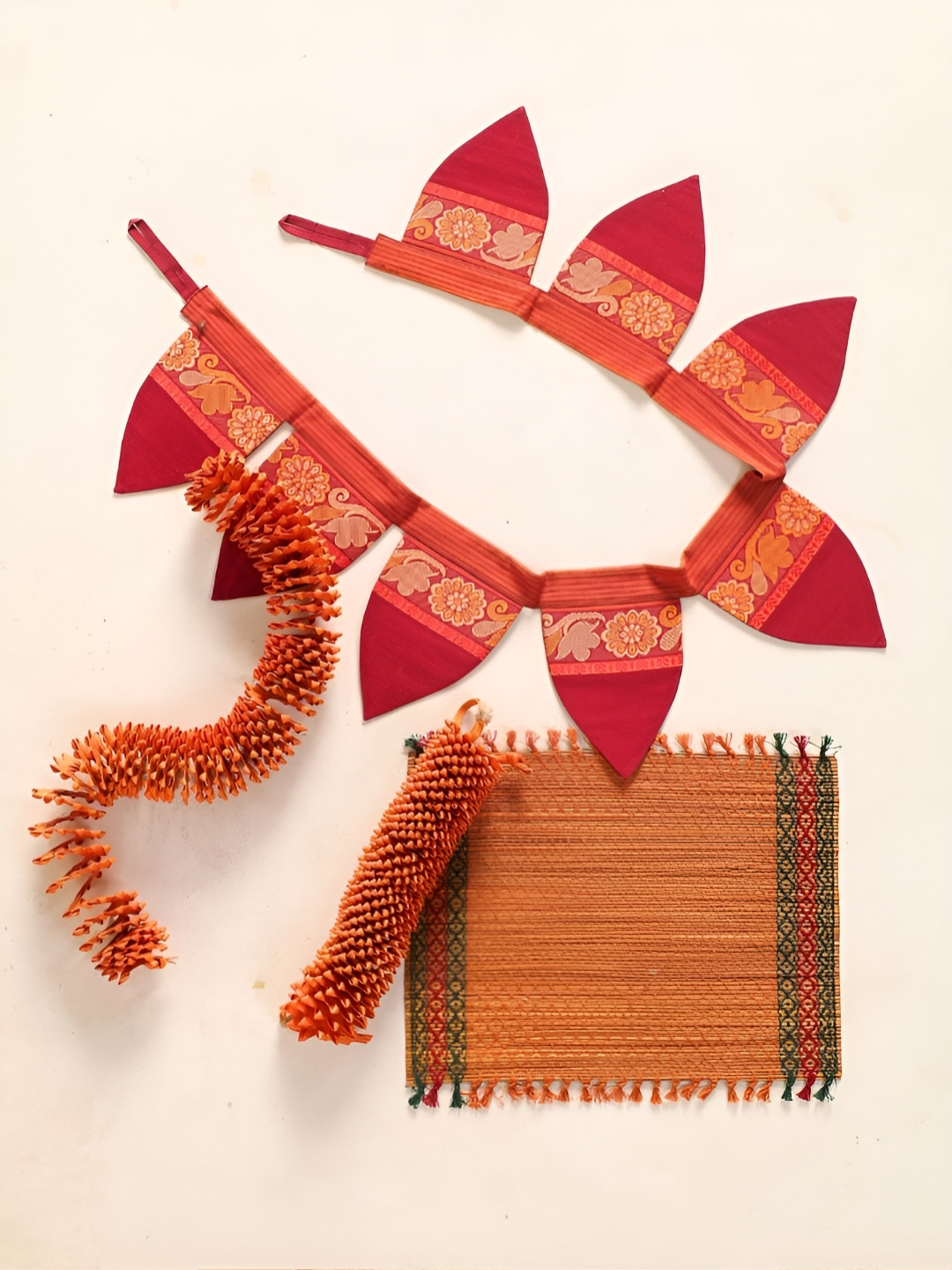 

Peepul Tree Maroon & Orange 4 Pieces Toran & Aasan Festive Decor