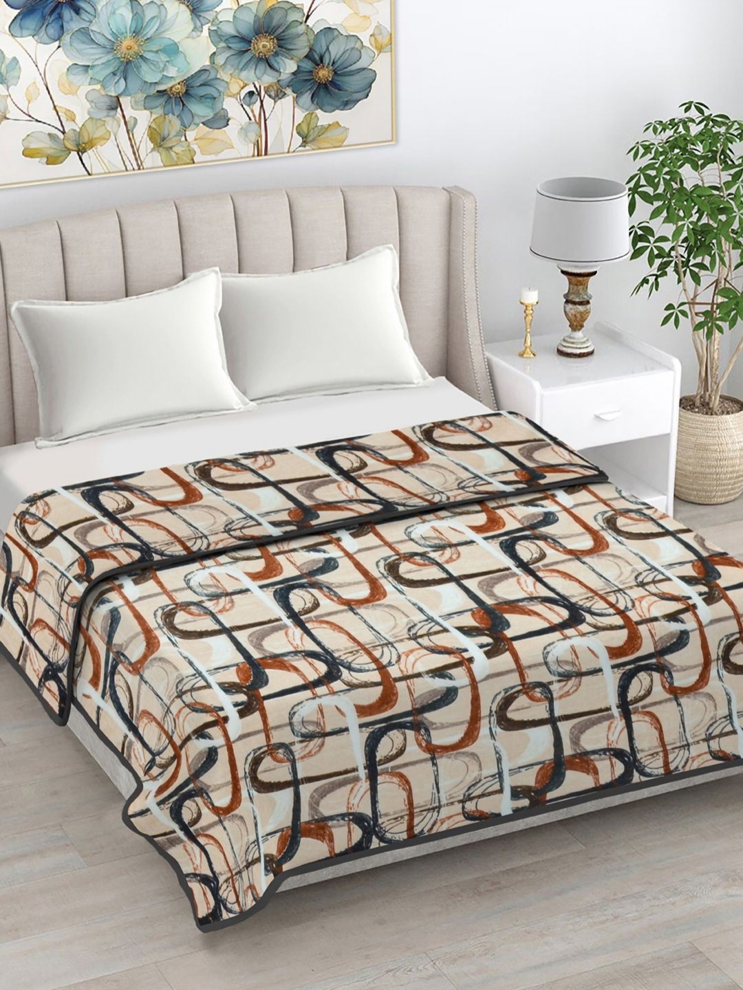 

FABINALIV Beige & White Abstract Print 230 GSM Ultra Soft Double Bed AC Blanket