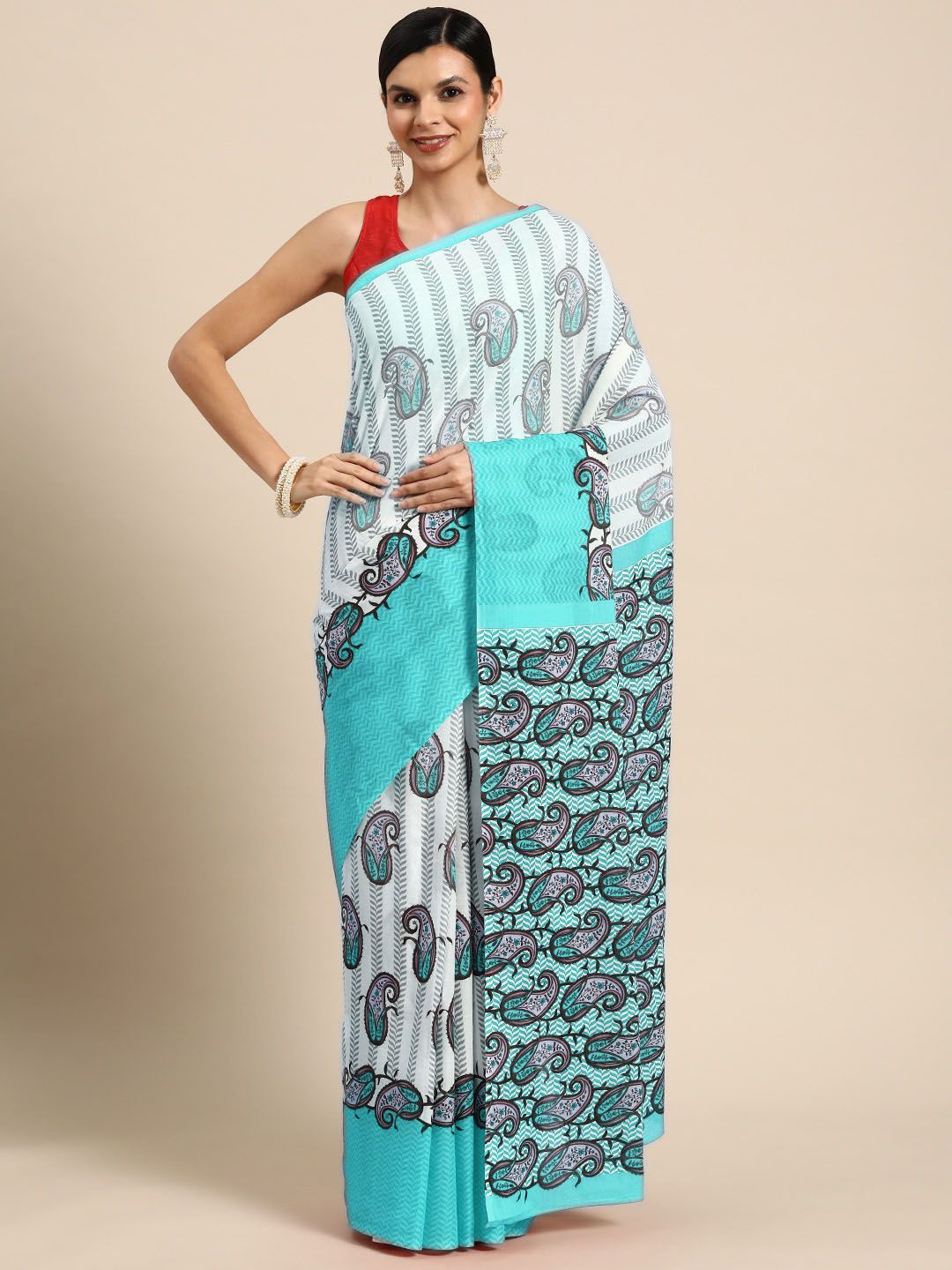 

BUTA BUTI Floral Pure Cotton Saree, Blue