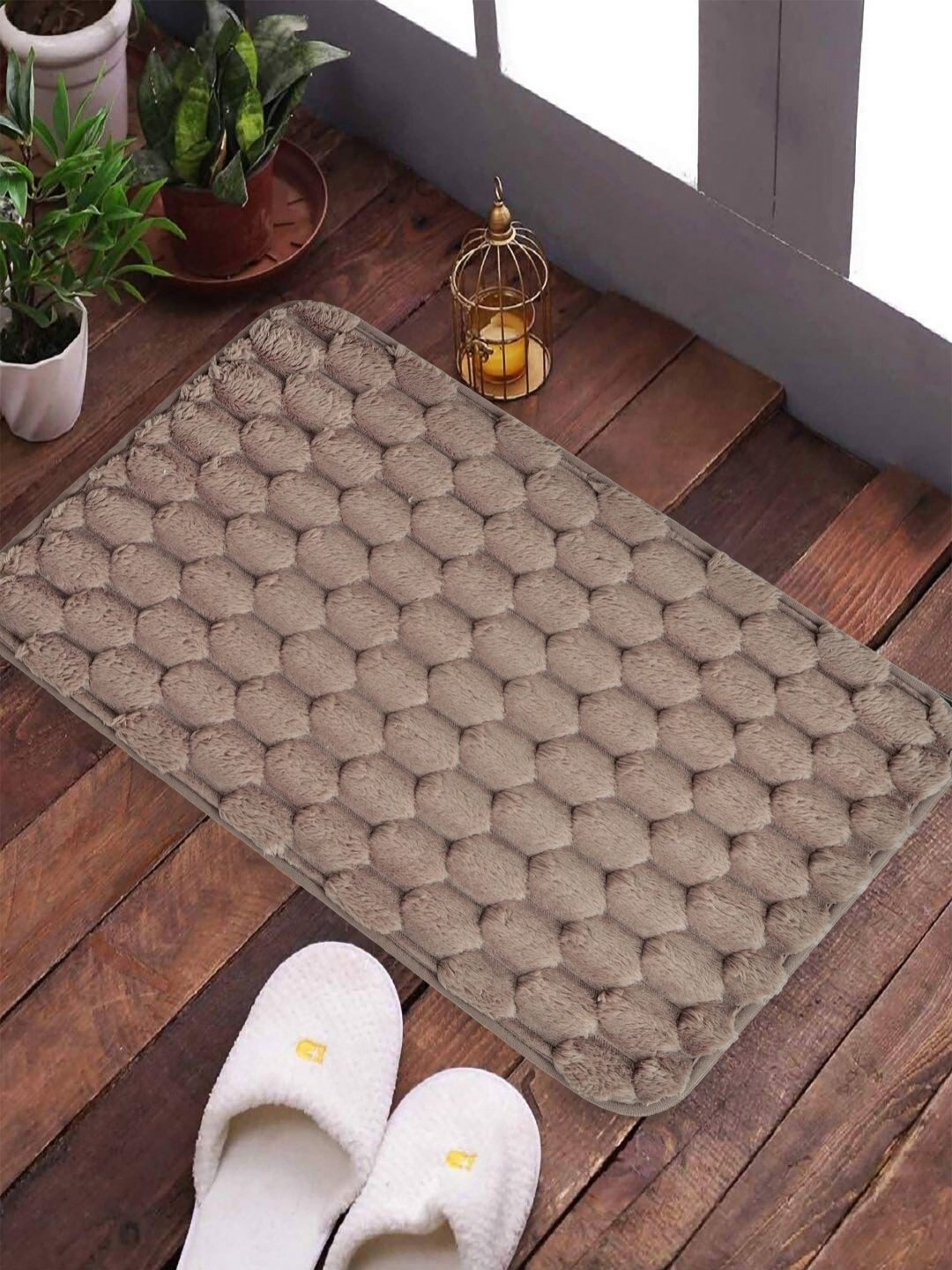 

FABINALIV Beige Geometric Cotton Anti Skid Doormat