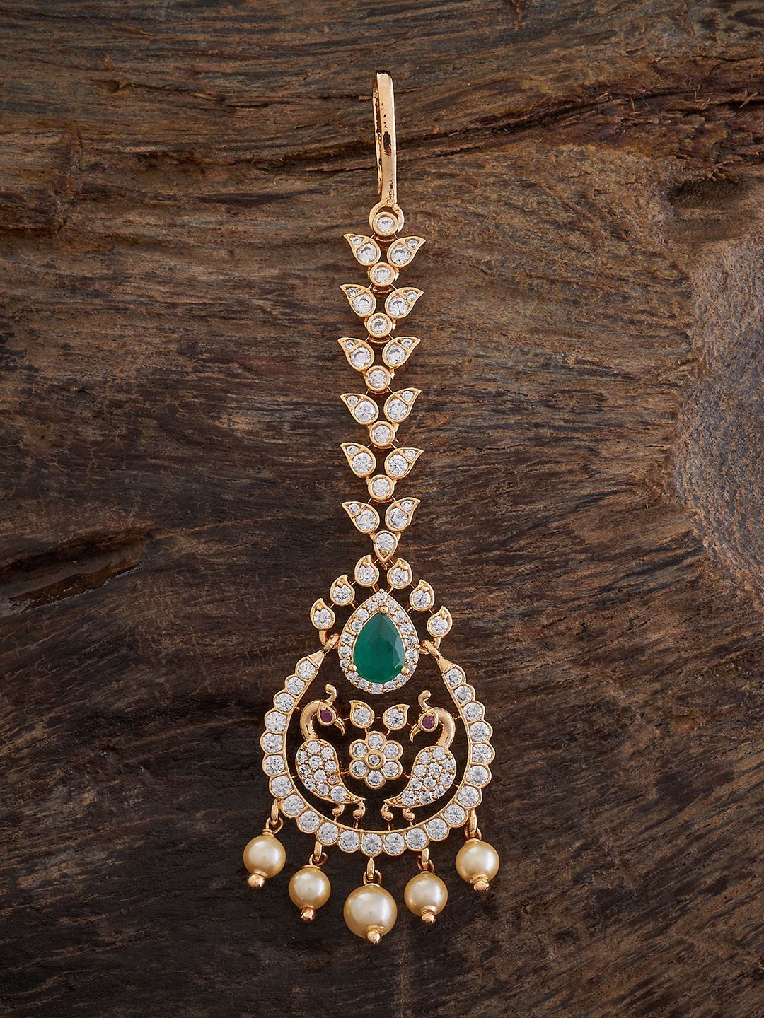 

Kushal's Fashion Jewellery Gold-Plated Zircon Studded Maang Tikka