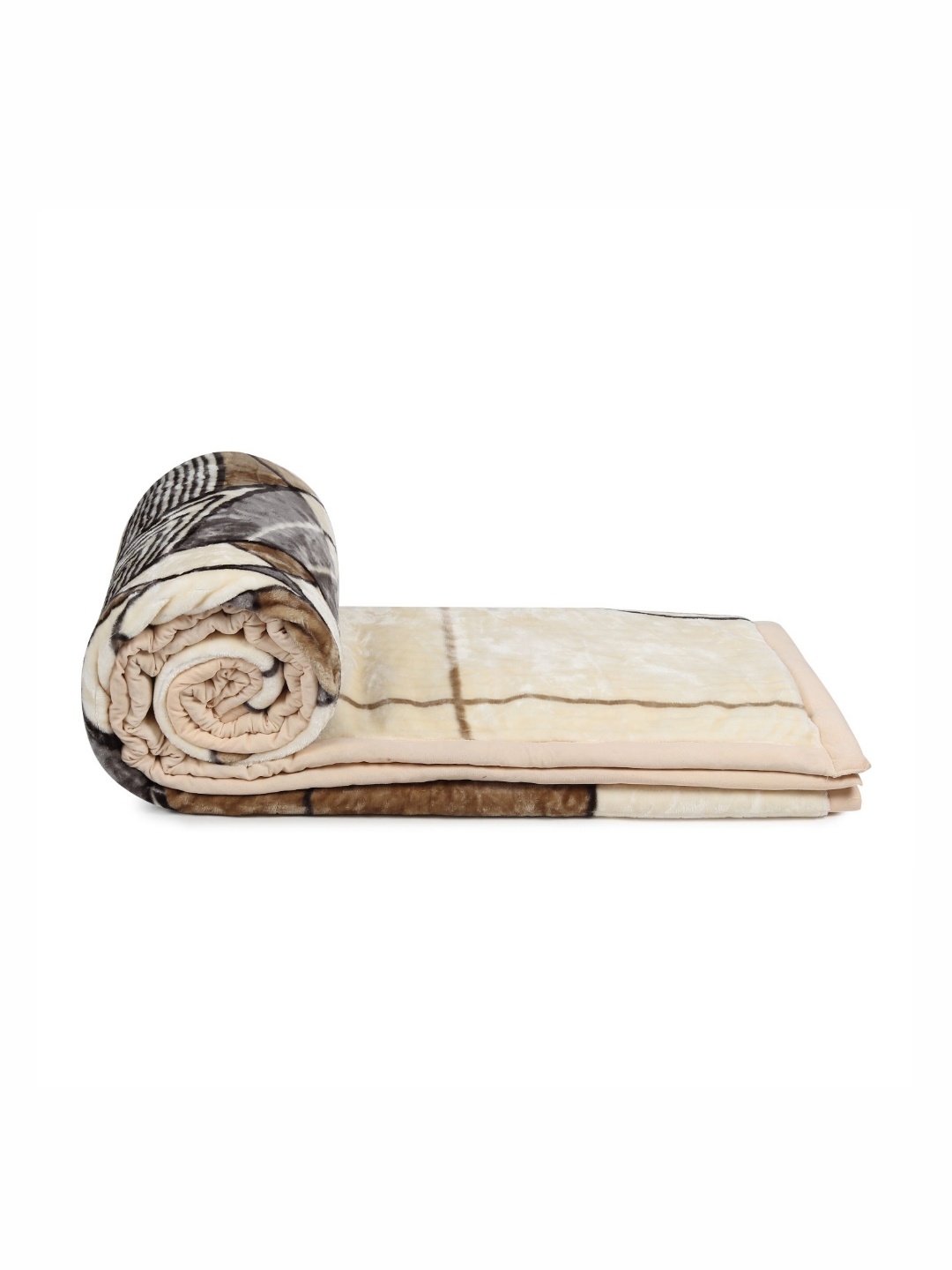 

Signature Aadhira Cream-Coloured & Brown Geometric Mink Mild Winter Double Bed Blanket