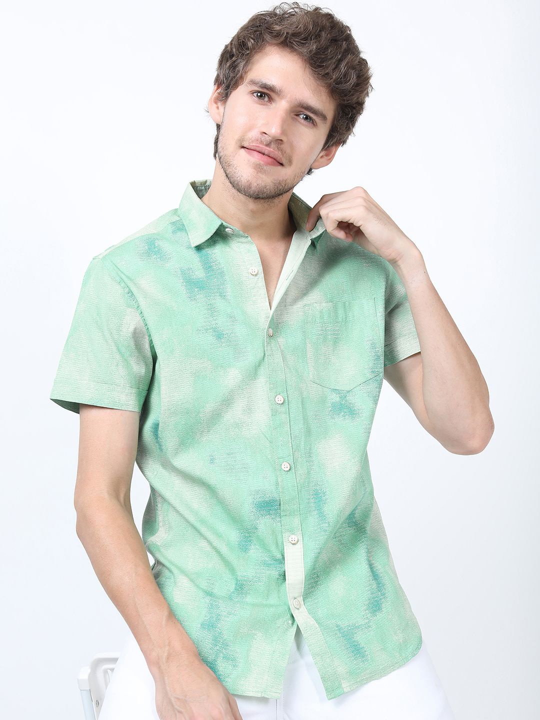 

Highlander Mens Printed Slim Fit Shirt, Green