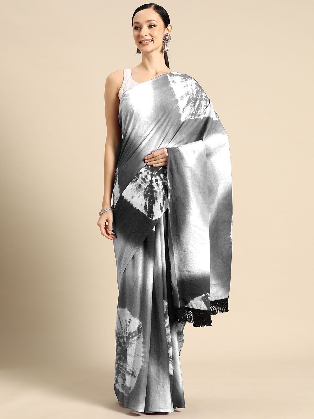

BUTA BUTI Tie and Dye Pure Cotton Saree, Grey