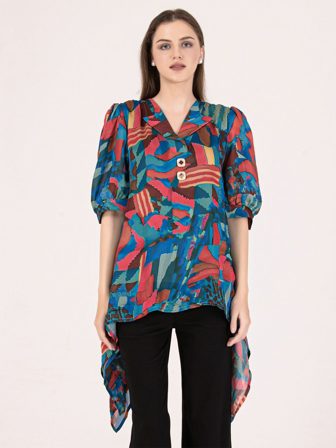 

Albion By CnM Women Abstract Printed V-Neck Cotton Top, Multi