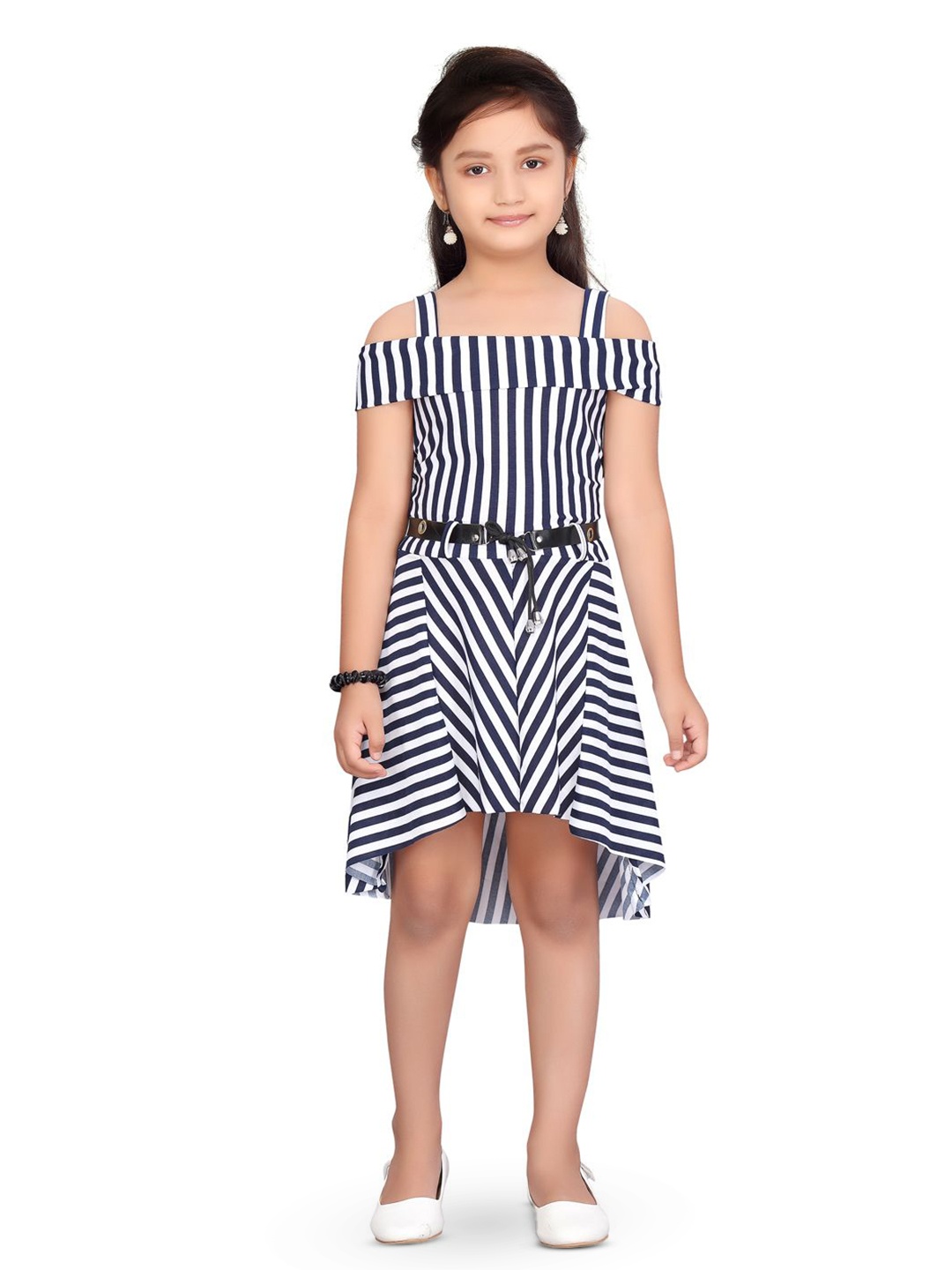 

BAESD Striped Cold-Shoulder Fit & Flare Dress, Navy blue