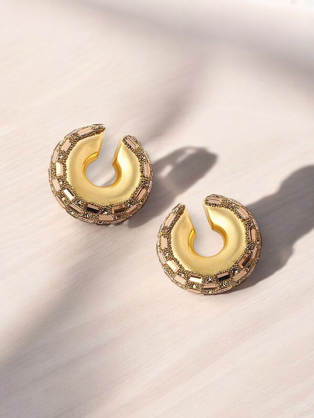 

SOHI Gold-Plated Stones Studded Ear Cuff Earrings