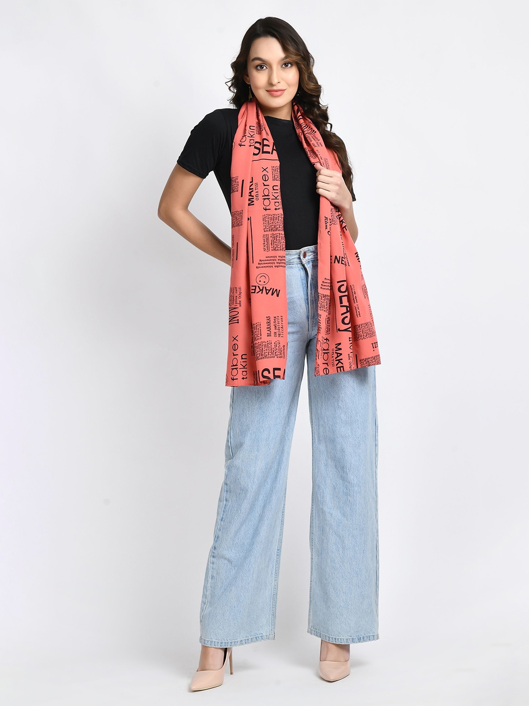 

V&M Women Printed Scarf, Peach